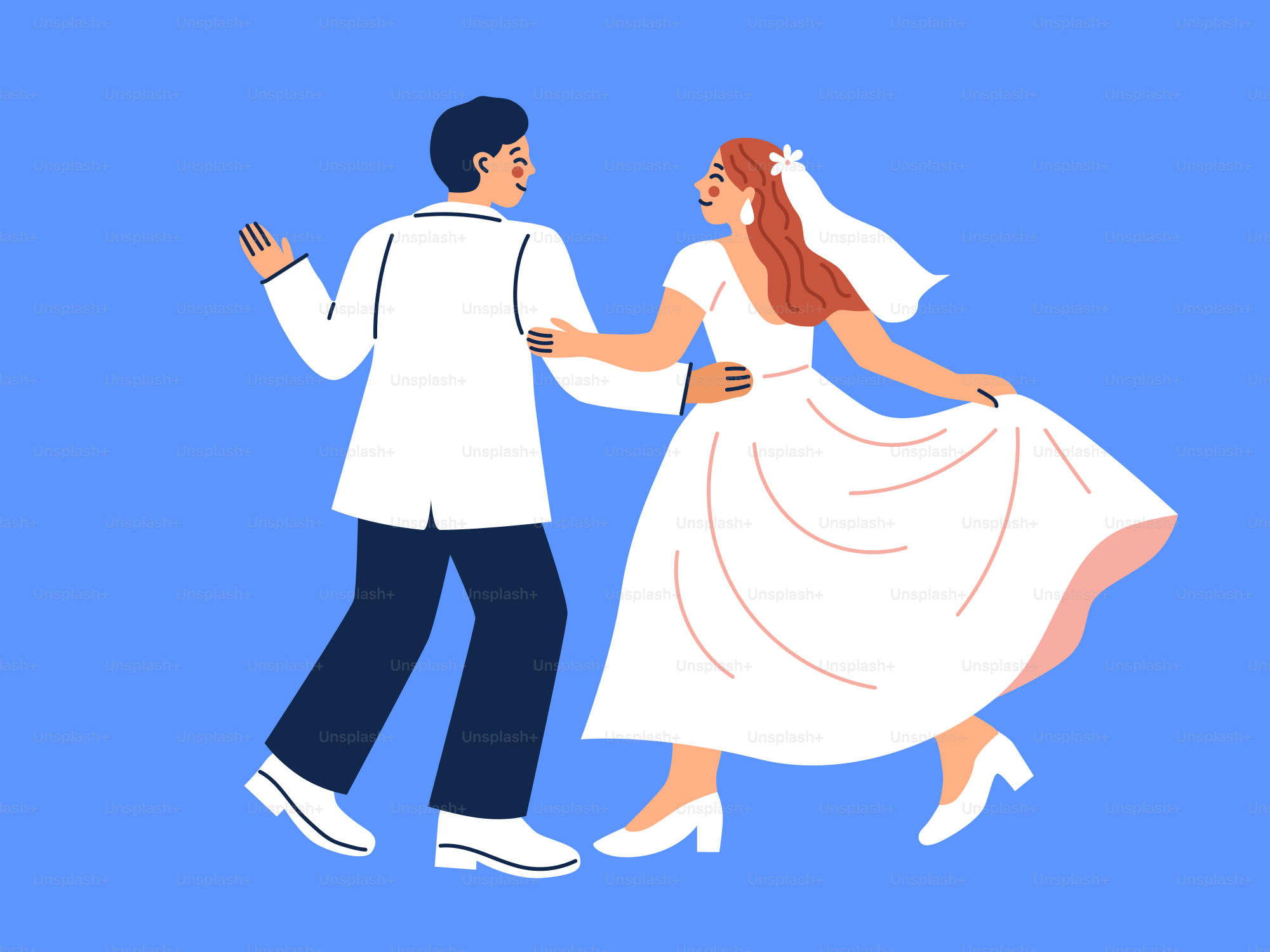 Un couple de jeunes mariés danse joyeusement ensemble