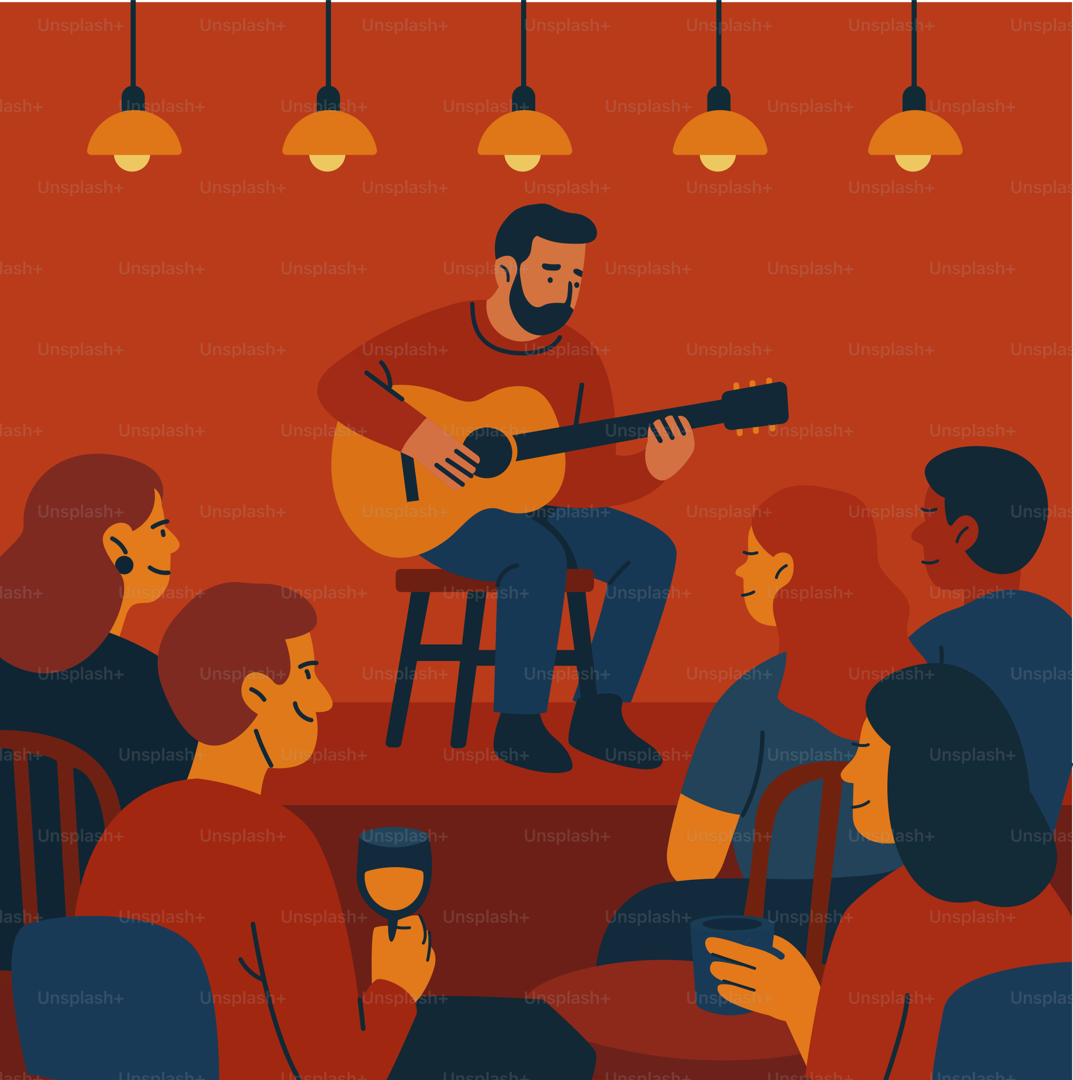 Ein Musiker spielt Gitarre für ein Publikum.