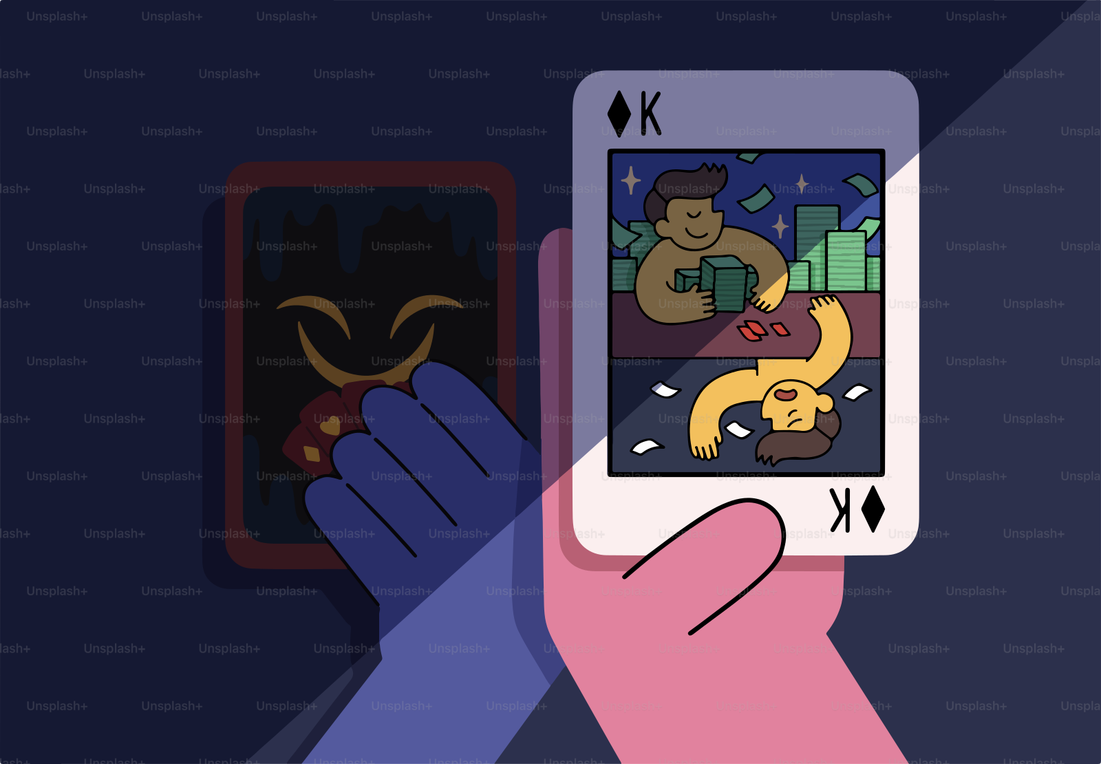 A hand holds a playing card.