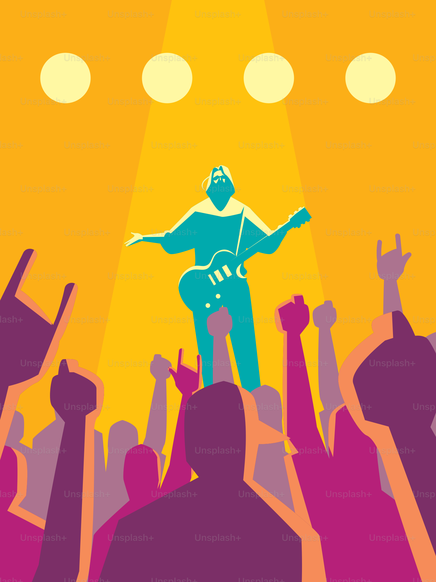 Ein Gitarrist spielt vor einem begeisterten Publikum bei einem Konzert.