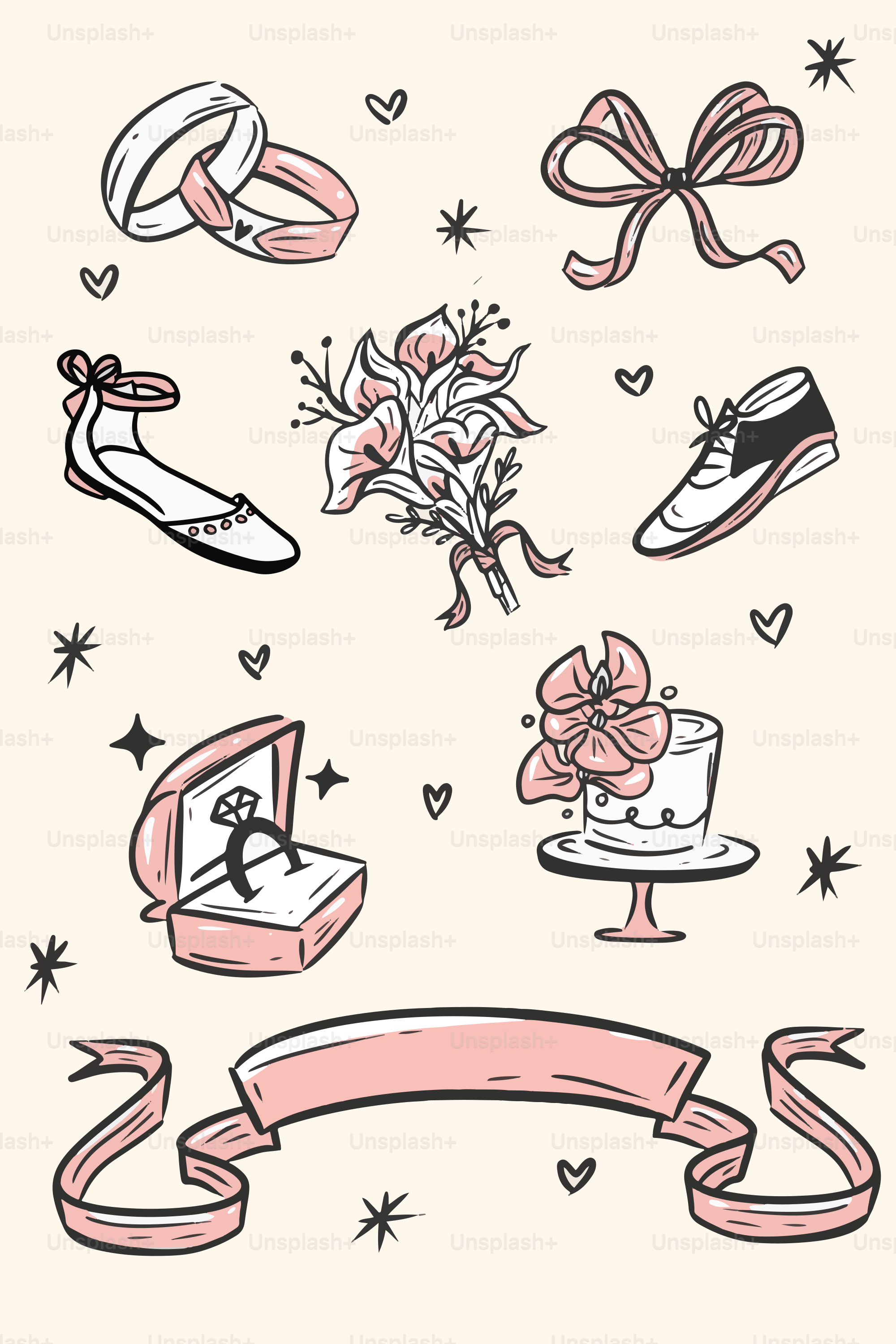 결혼식을 주제로 한 요소들이 무채색적인 배경에 그려져 있습니다. 벡터 – Unsplash의 사랑 이미지, image size:3000x4500