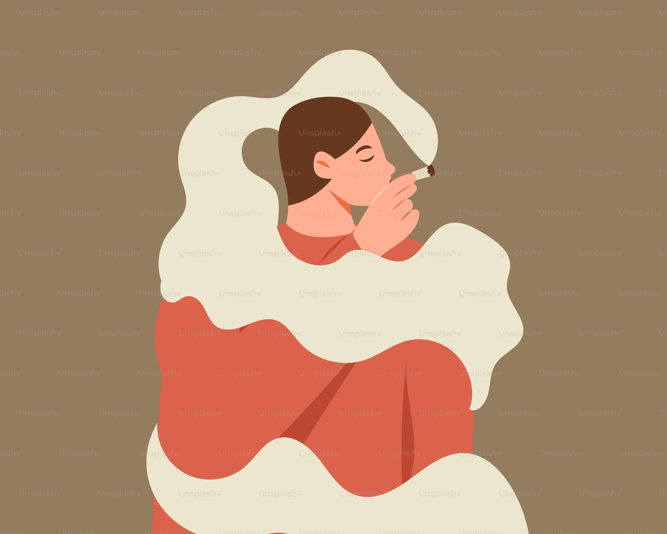 A person exhales smoke, surrounded by it.