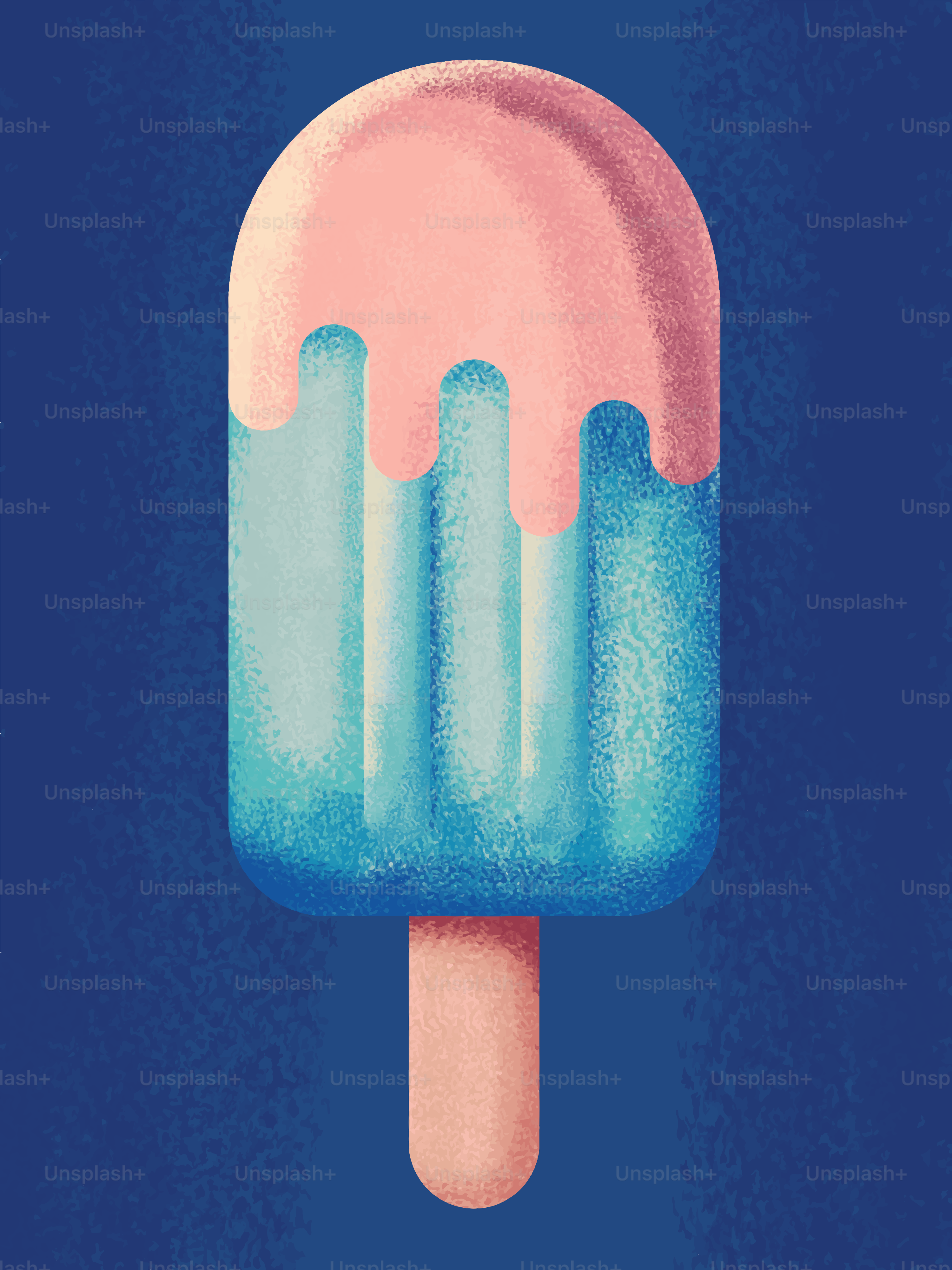 A blue popsicle with pink drizzle.