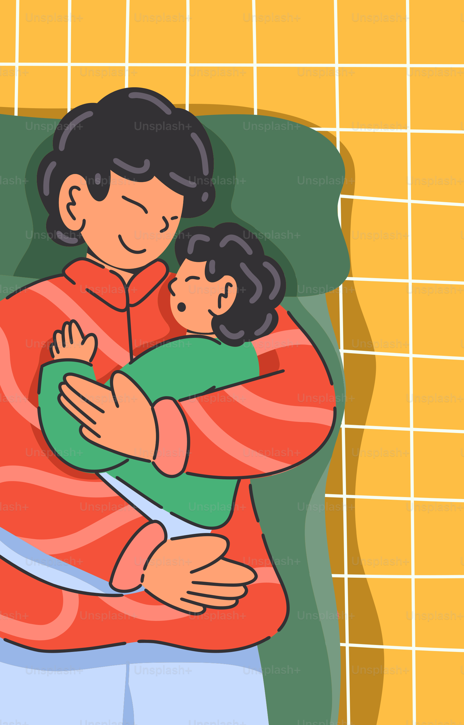 Un père tient avec amour son bébé endormi. vectoriel – Image de  Illustration sur Unsplash, image size:3000x4687