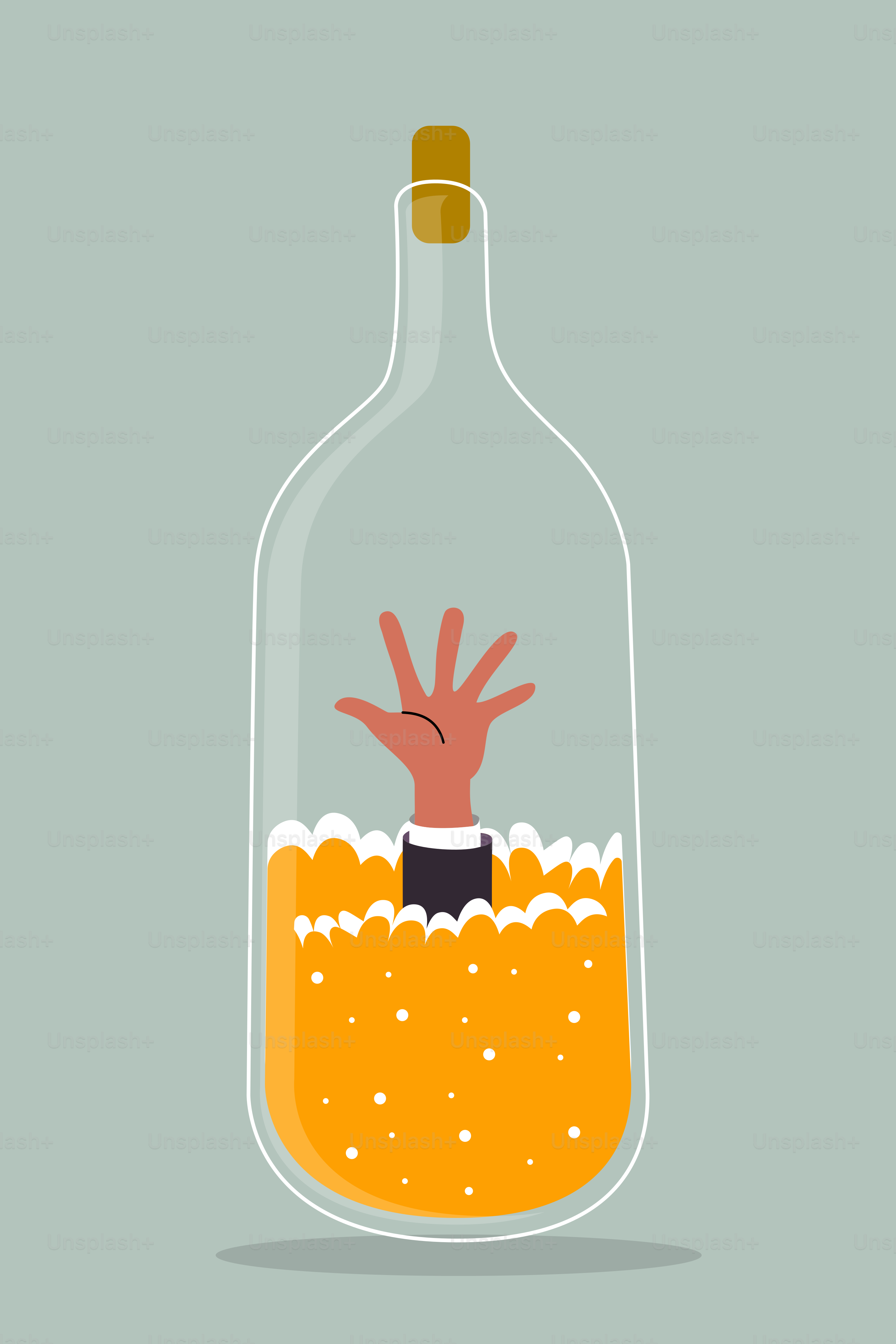 Hand in a bottle, seeking help.