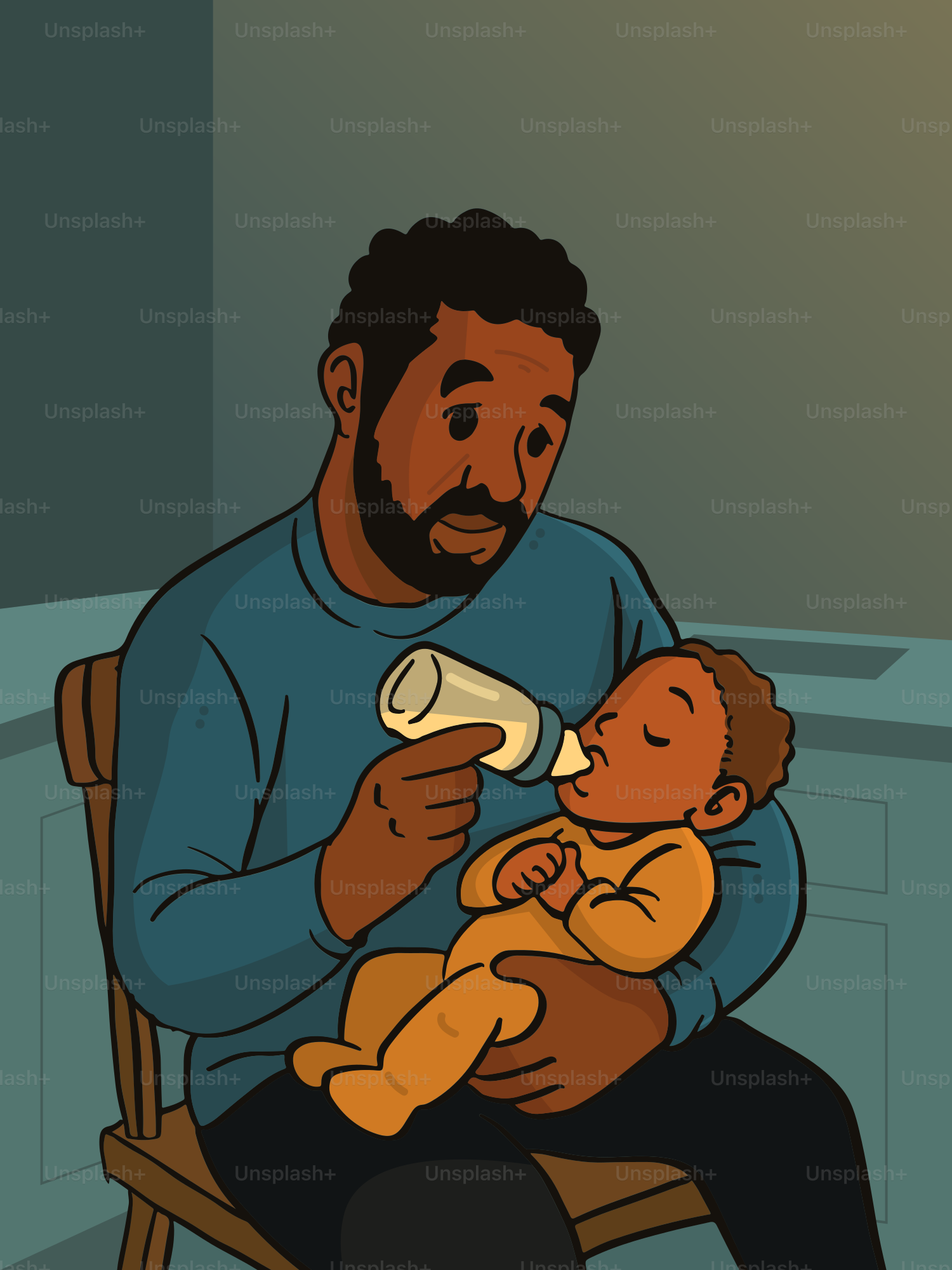 A father feeds his baby a bottle.