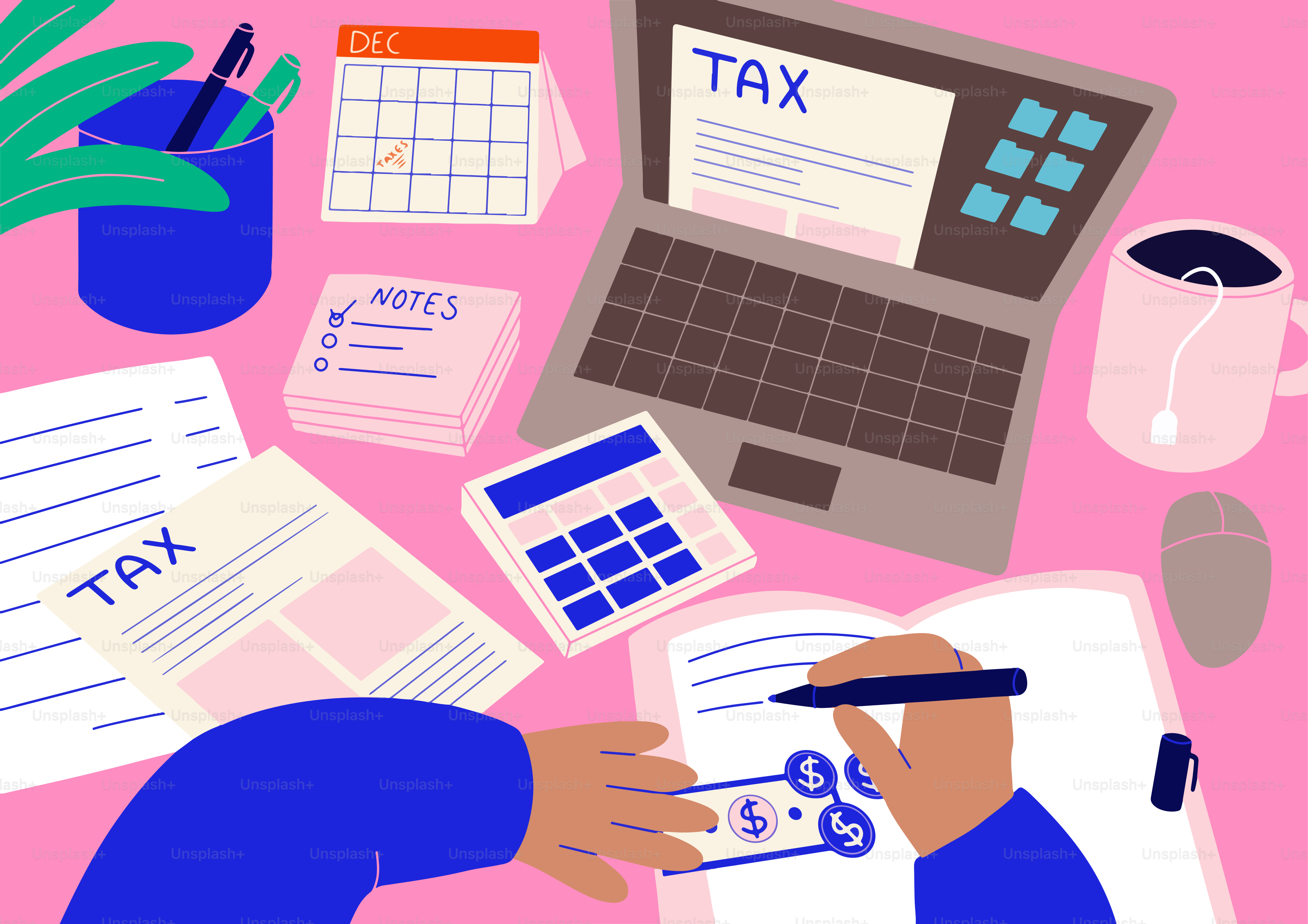 Tax season: calculating, organizing, and filing taxes.
