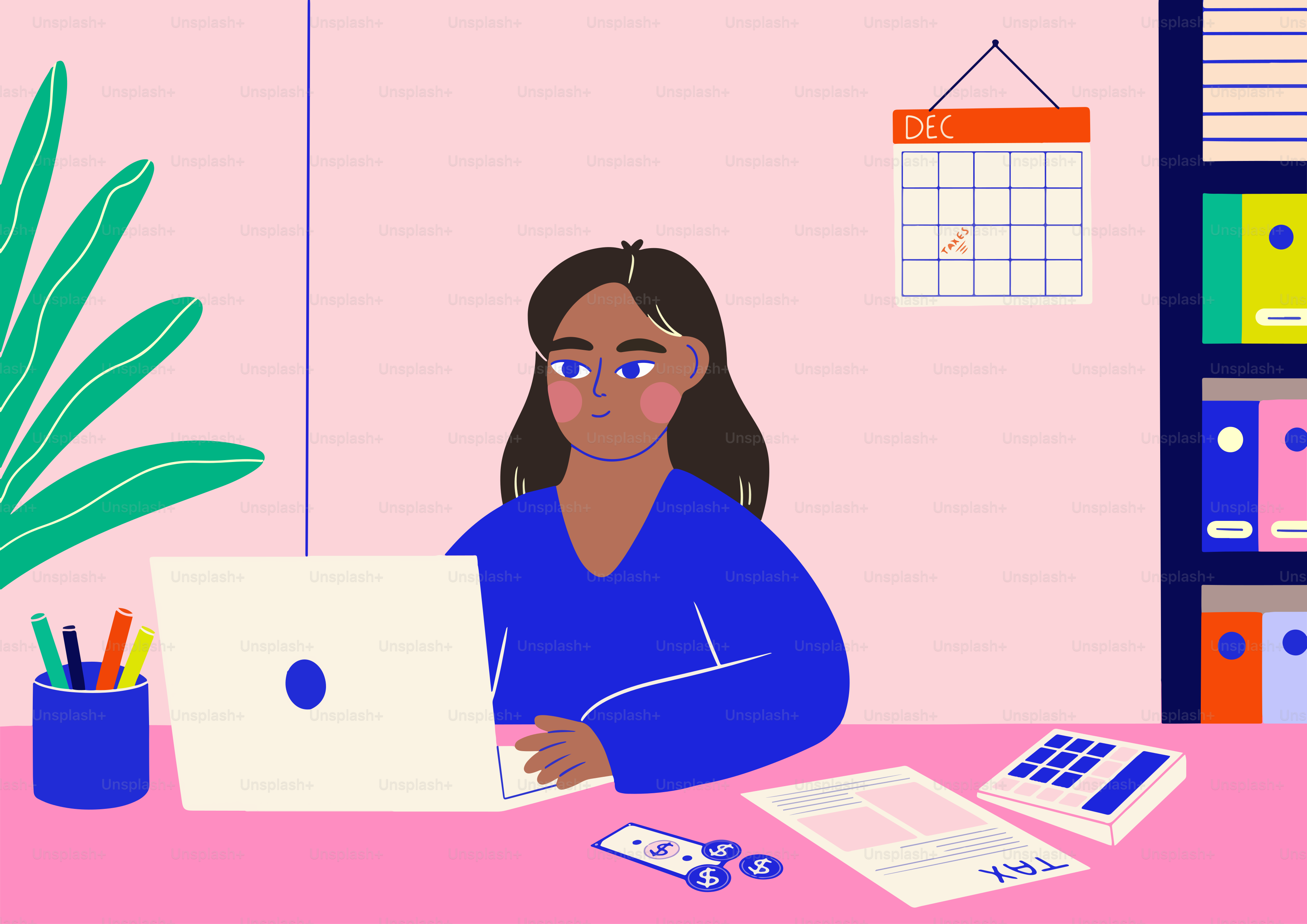 Woman working on her laptop in an office setting.