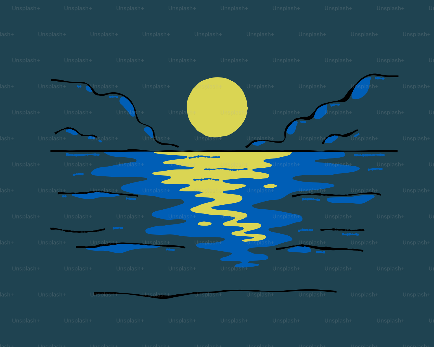 Moon reflects on the water at night.