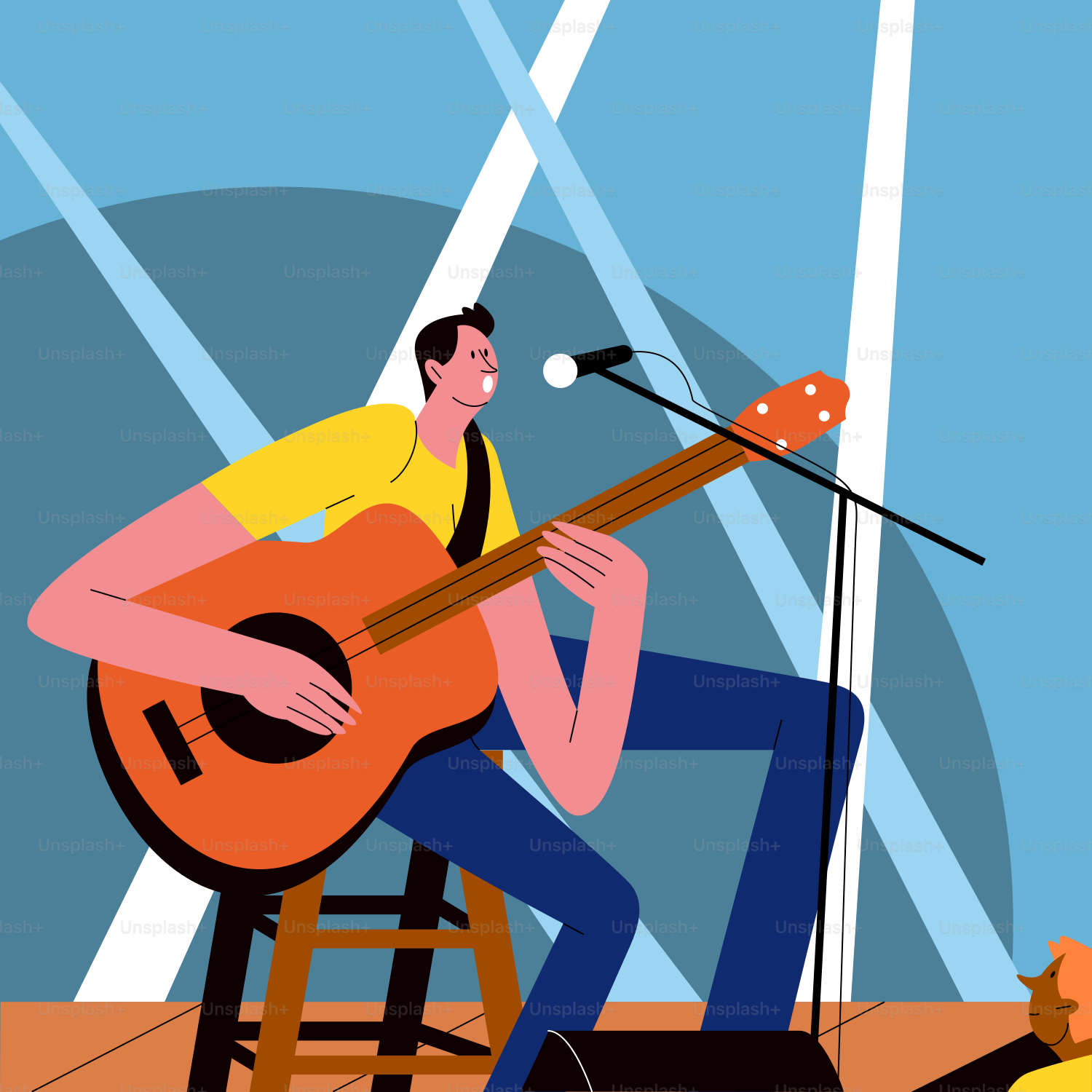 A man plays guitar and sings into a microphone.