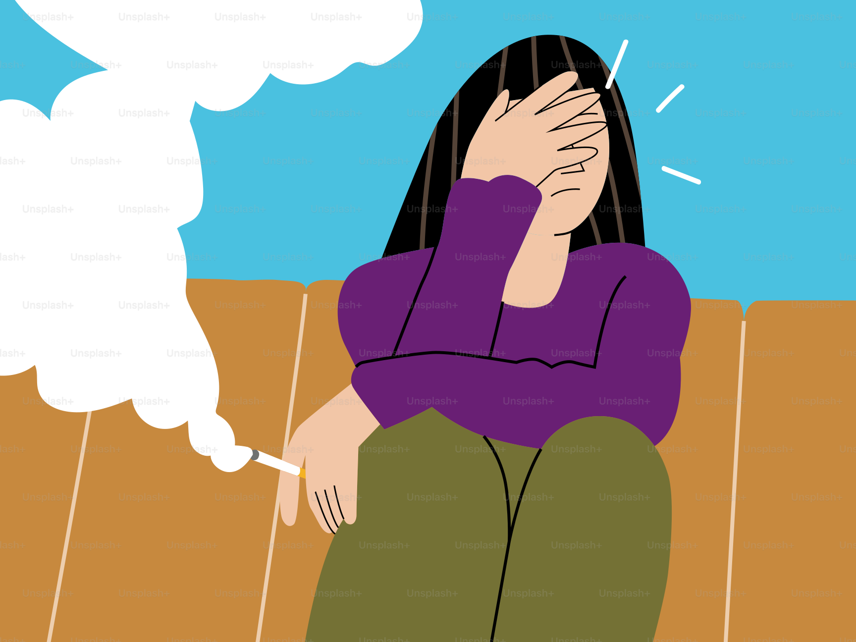 Woman is distressed by second-hand smoke.