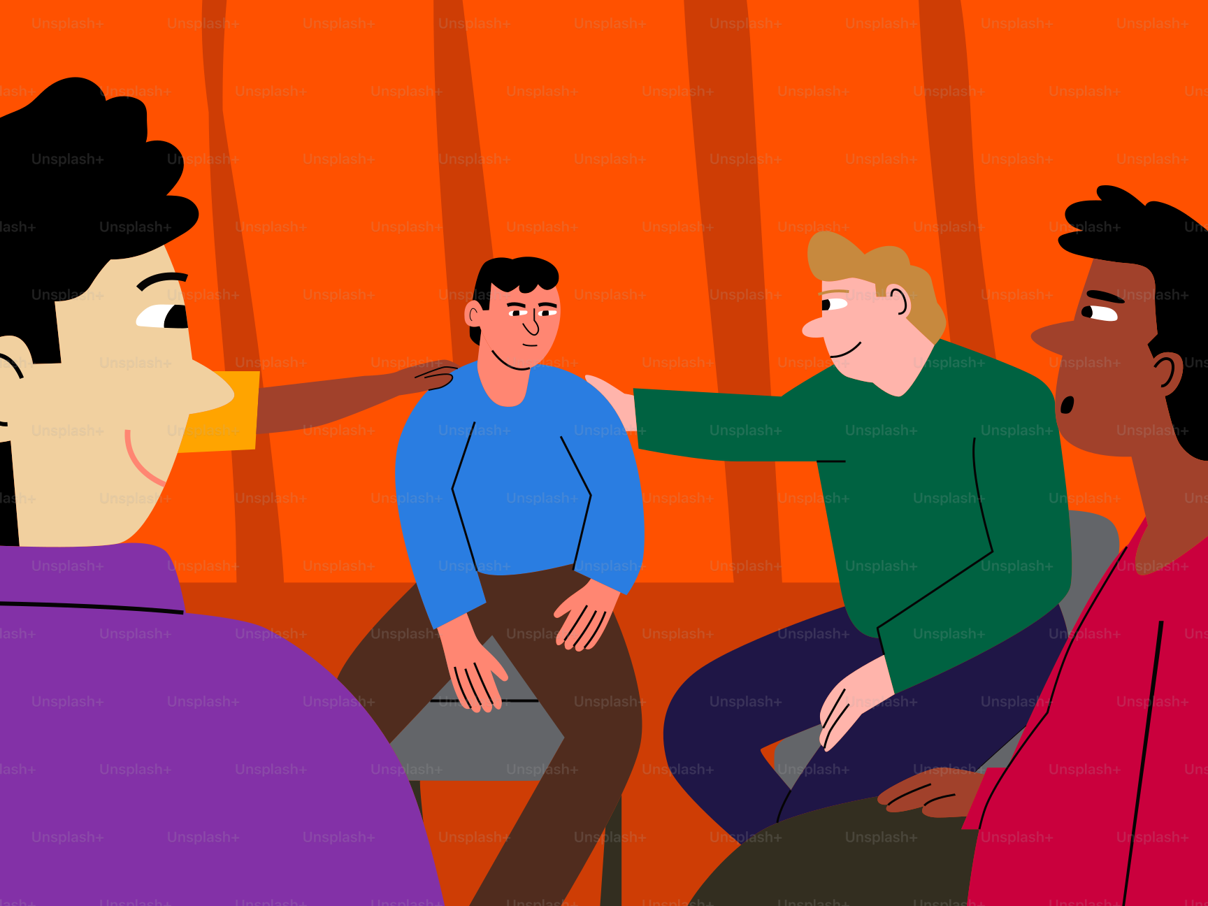 Support group members console one another.