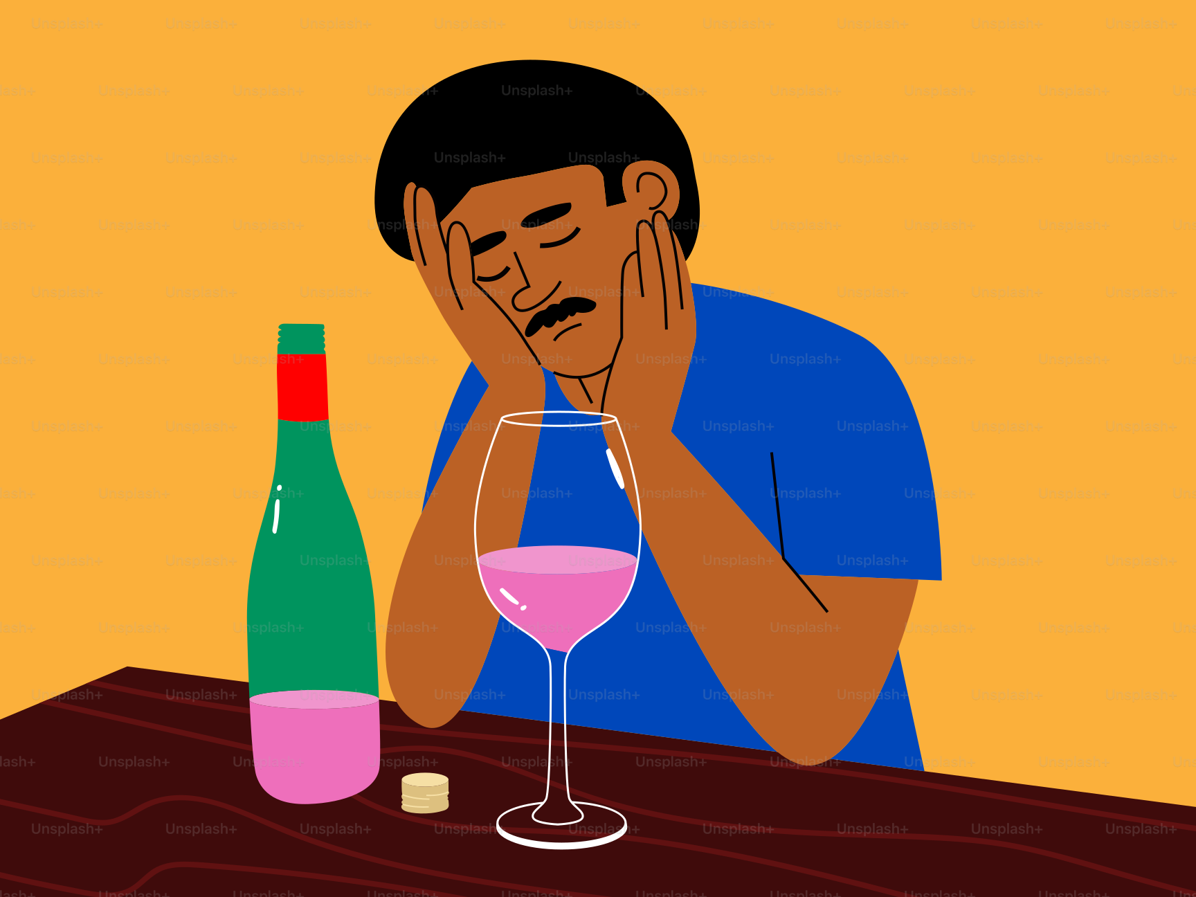A tired man with wine.
