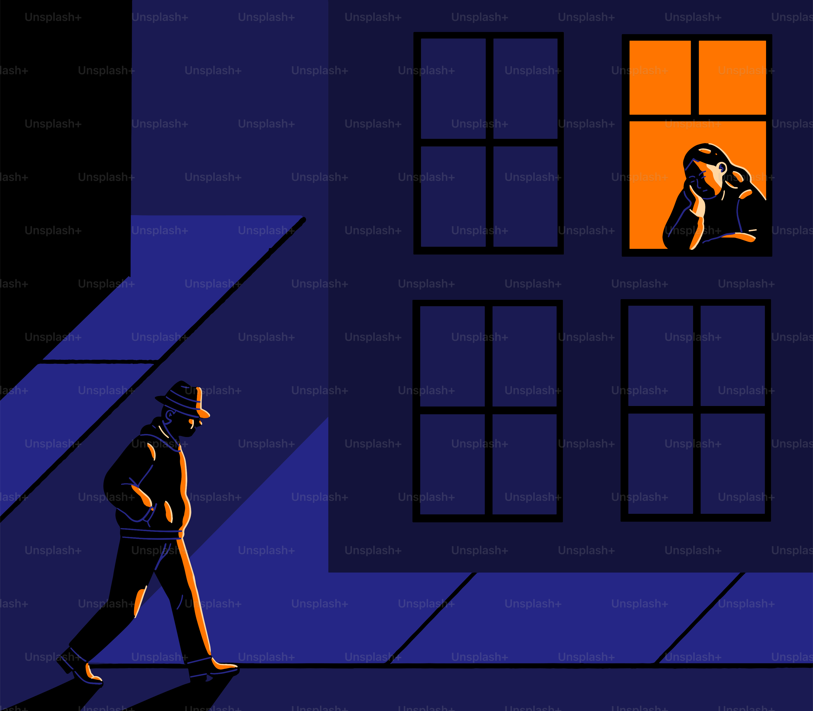 A man walks by a building in the night.