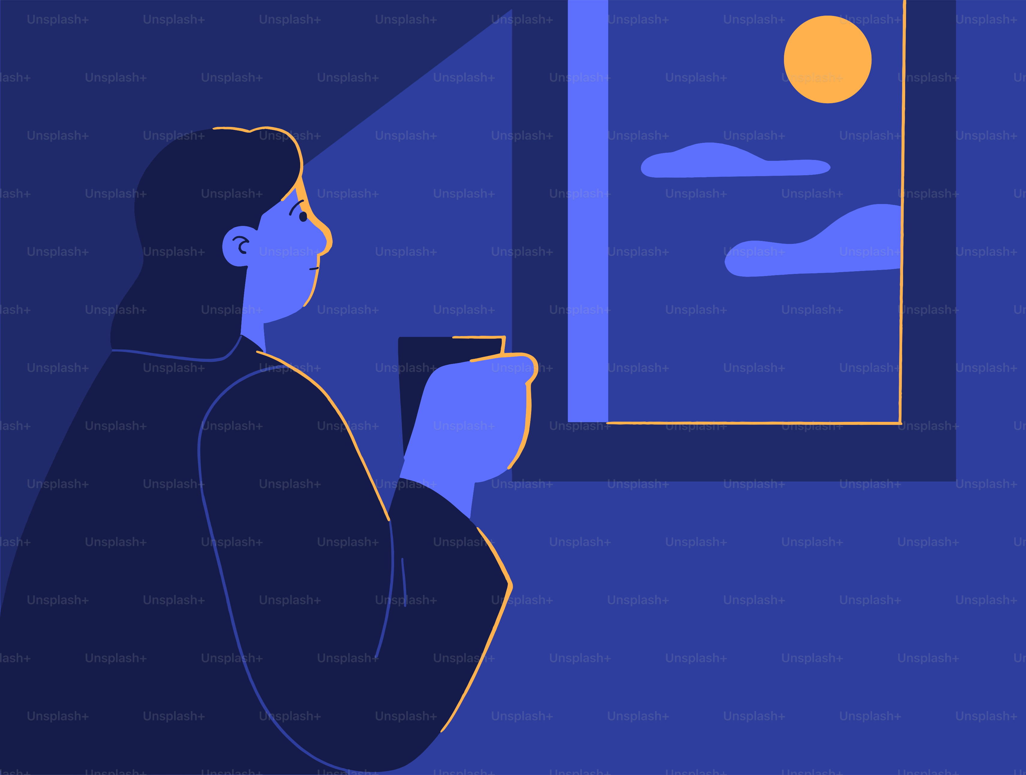 その人物はマグカップから一口飲みながら夜空を見つめている