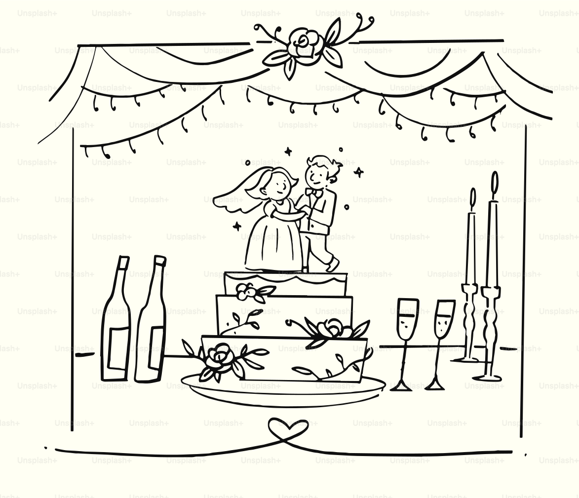 A wedding cake with decorations.