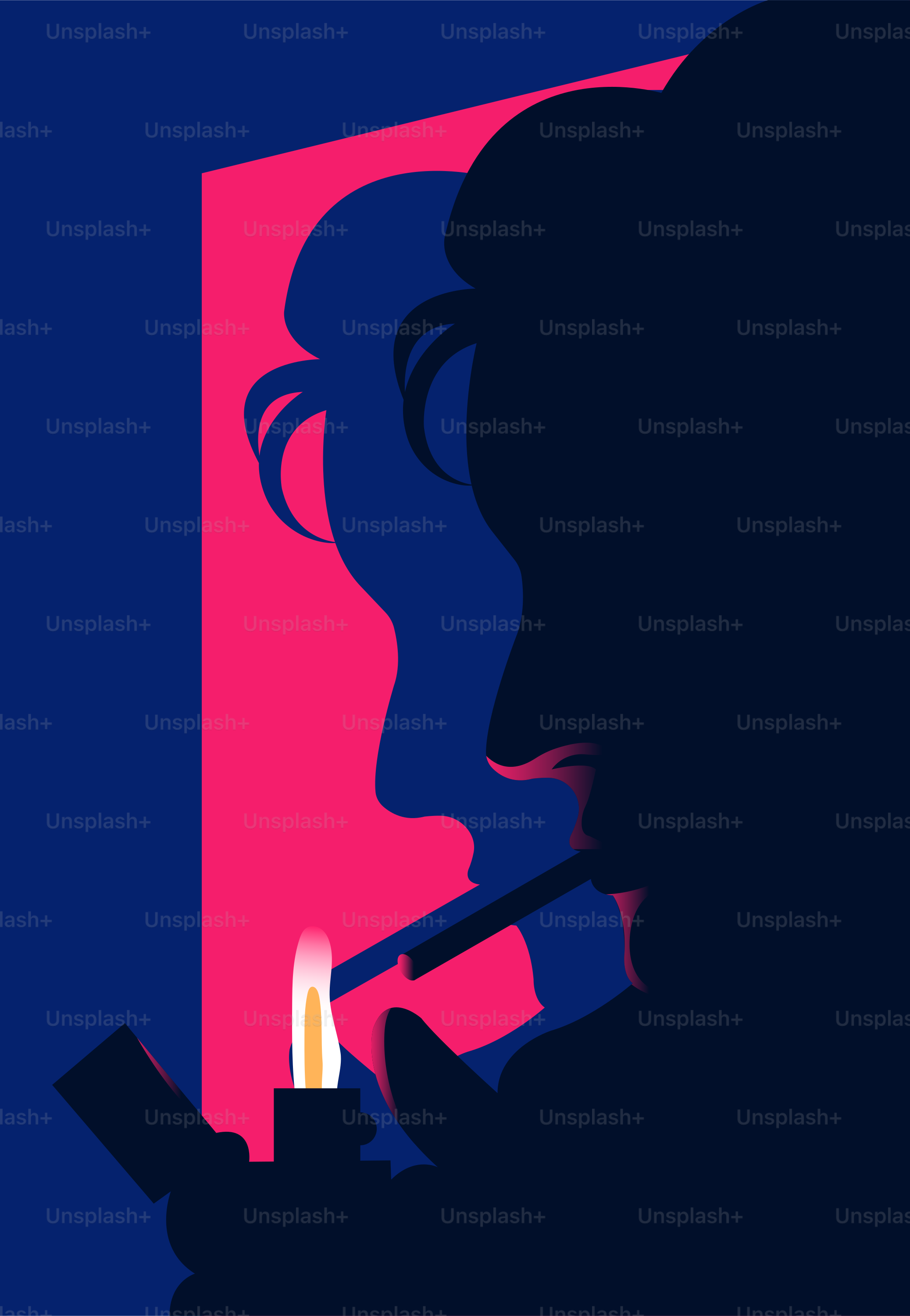 Silhouette d’une personne allumant une cigarette.