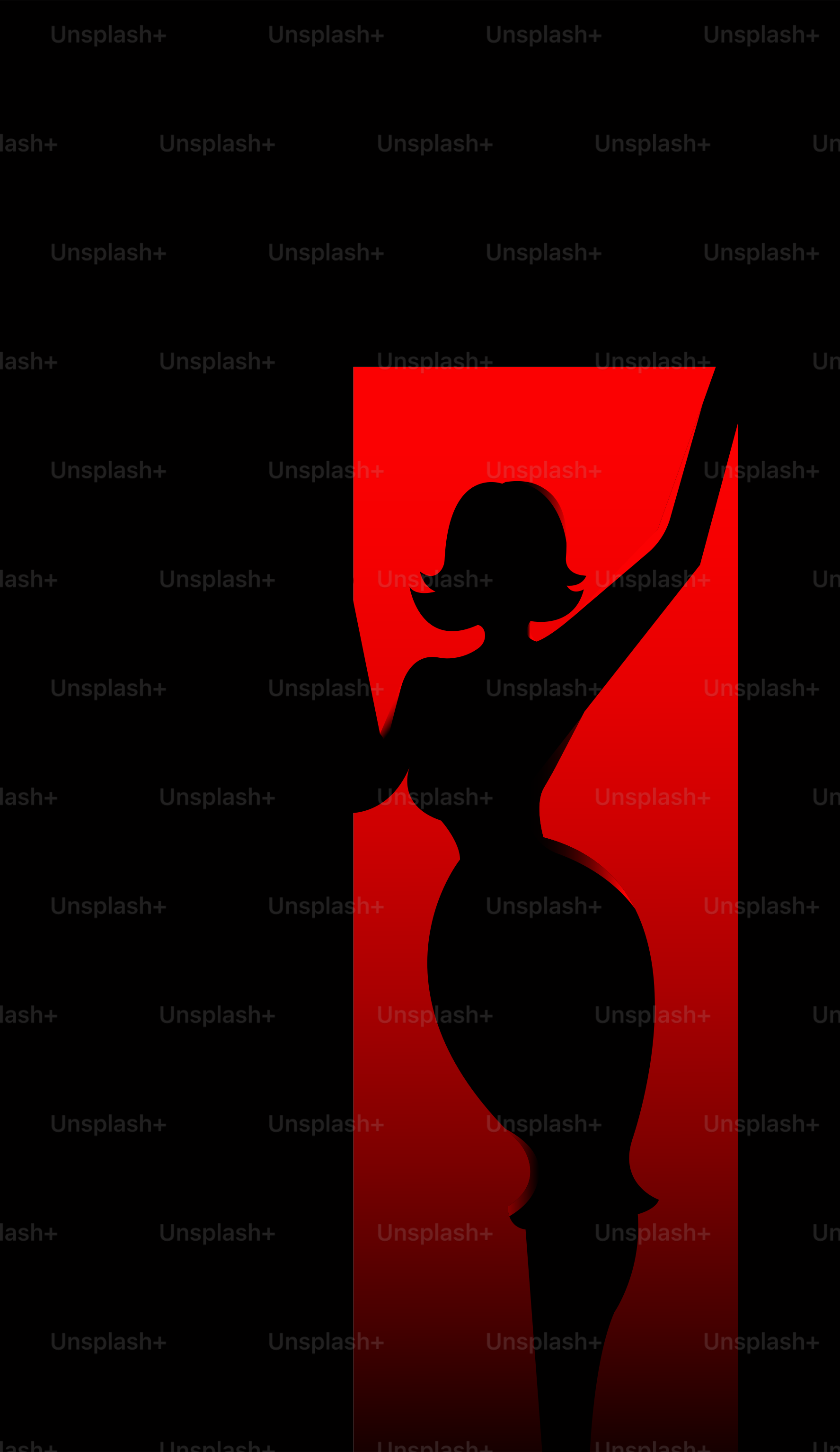Silhouette of a woman in a red framed doorway.
