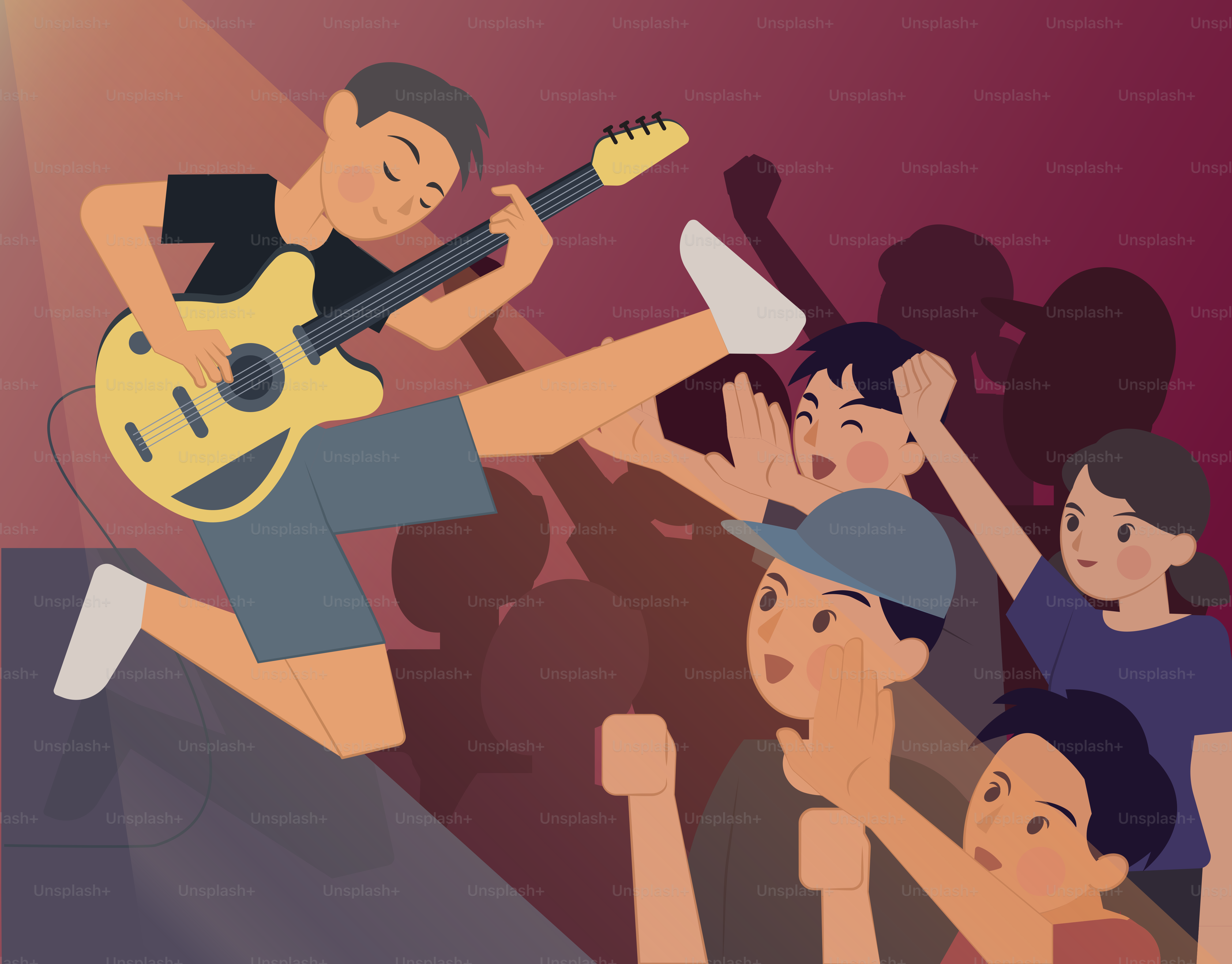 Der Gitarrist spielt mit dem aufgeregten Publikum!