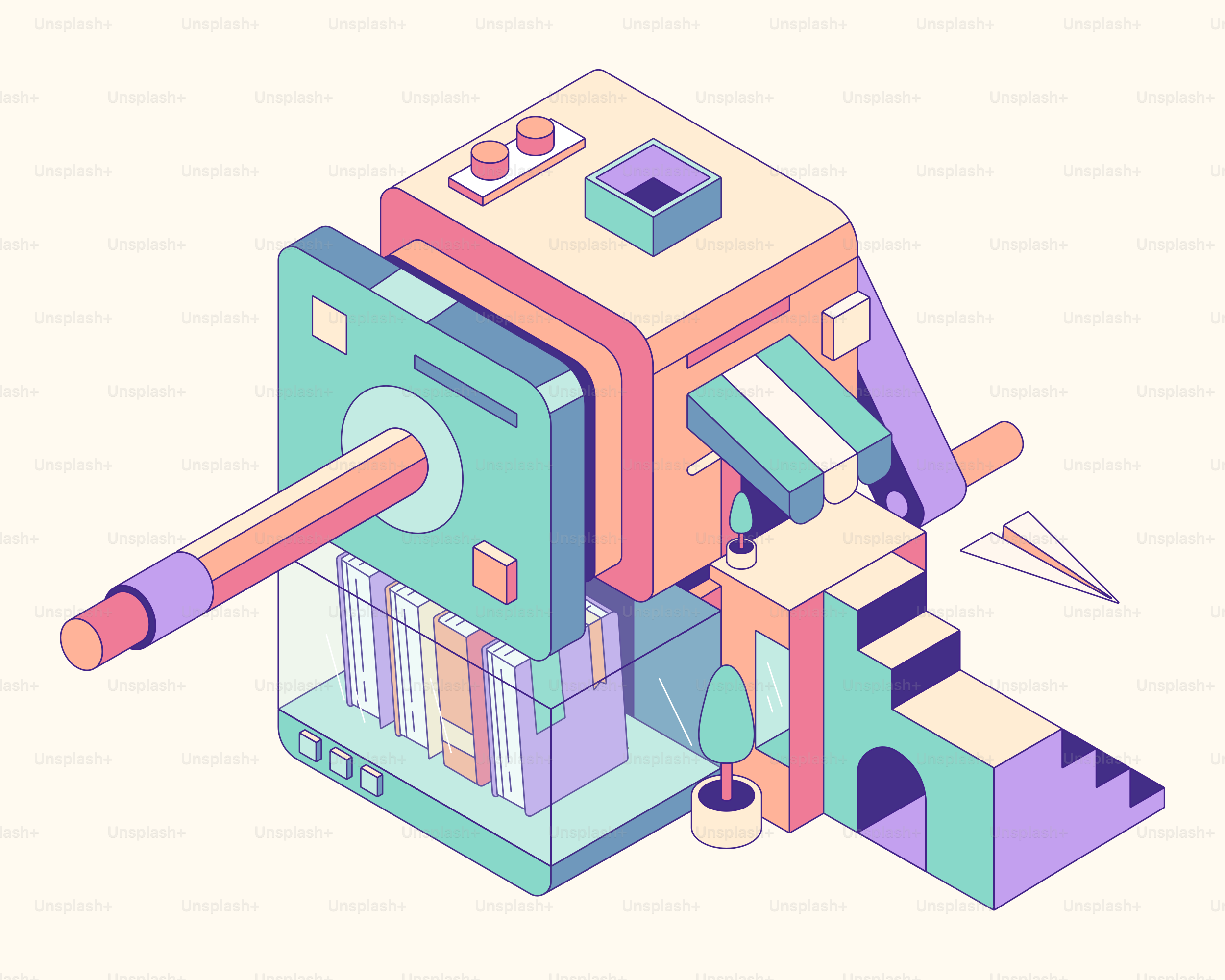 Künstlerische Illustration eines Bleistifts und verwandter Objekte.