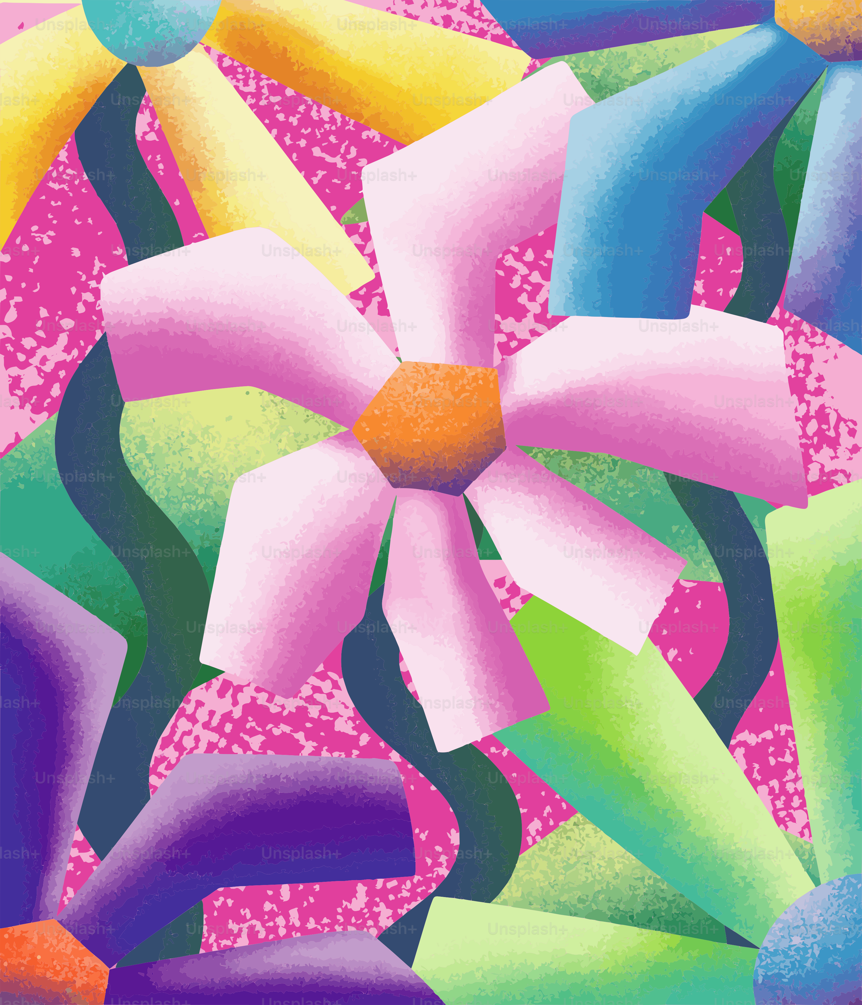 Bunte abstrakte Blumen sind in diesem lebendigen Bild dargestellt.