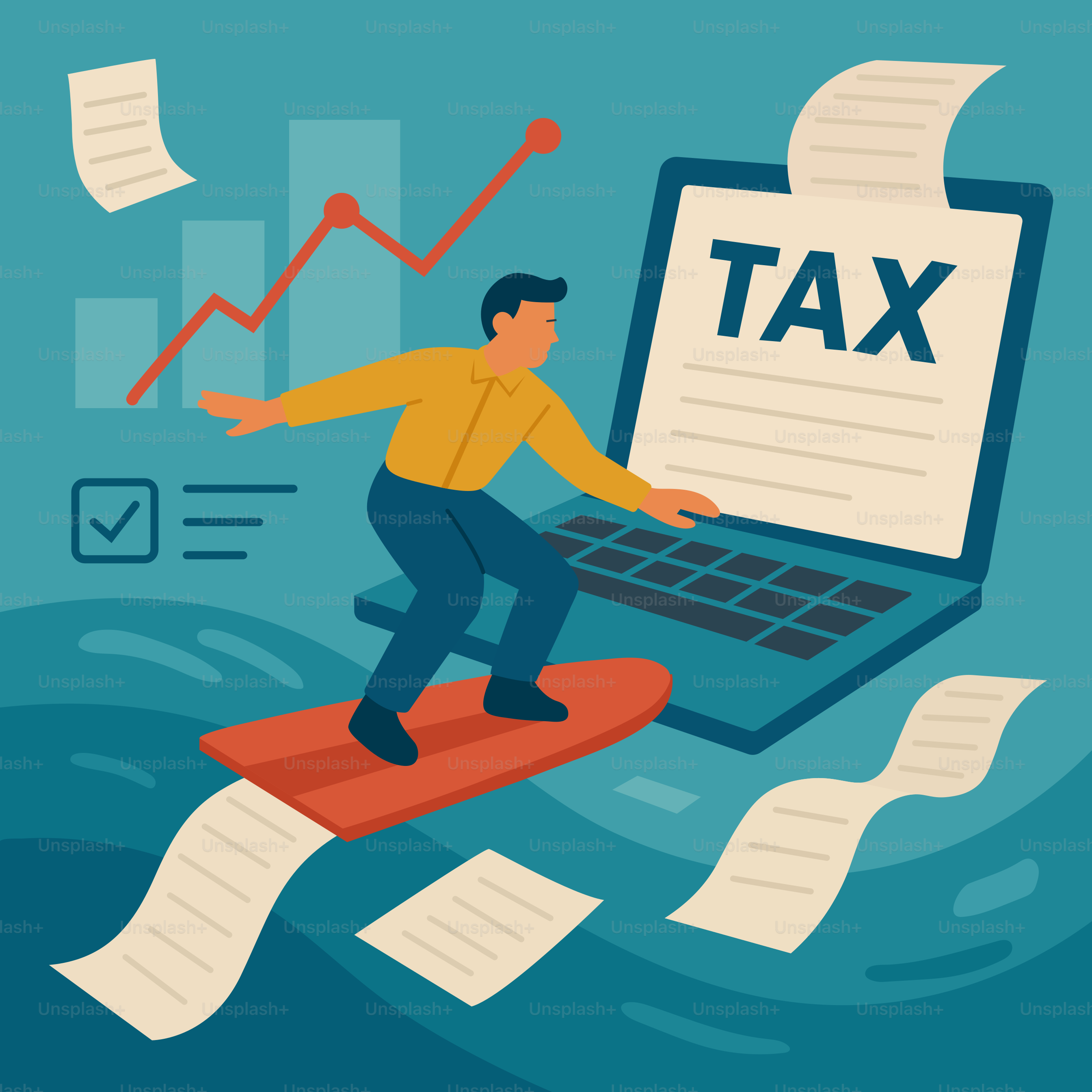 Person surfs tax papers online.