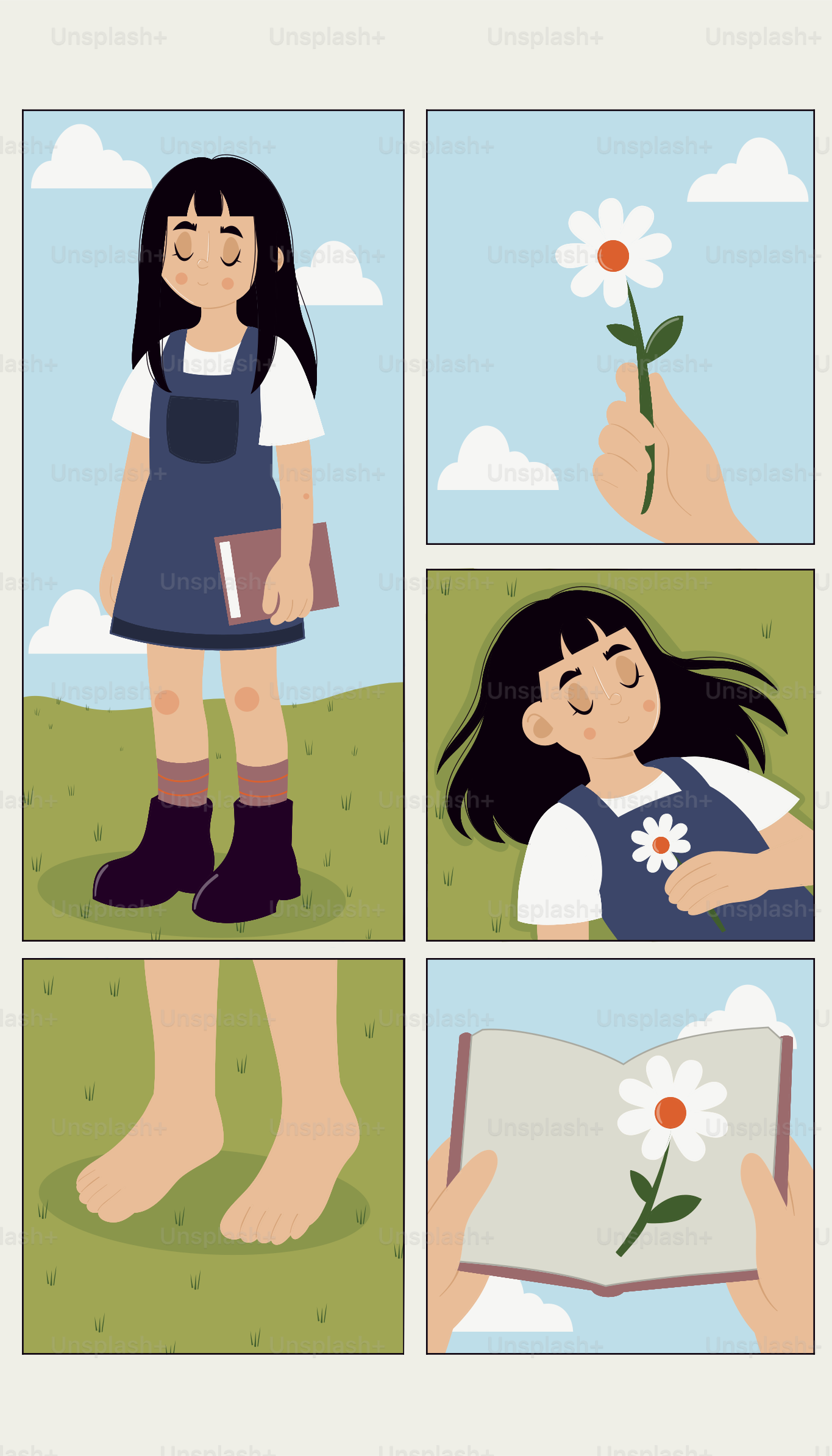 A girl and a daisy are featured in this comic strip.
