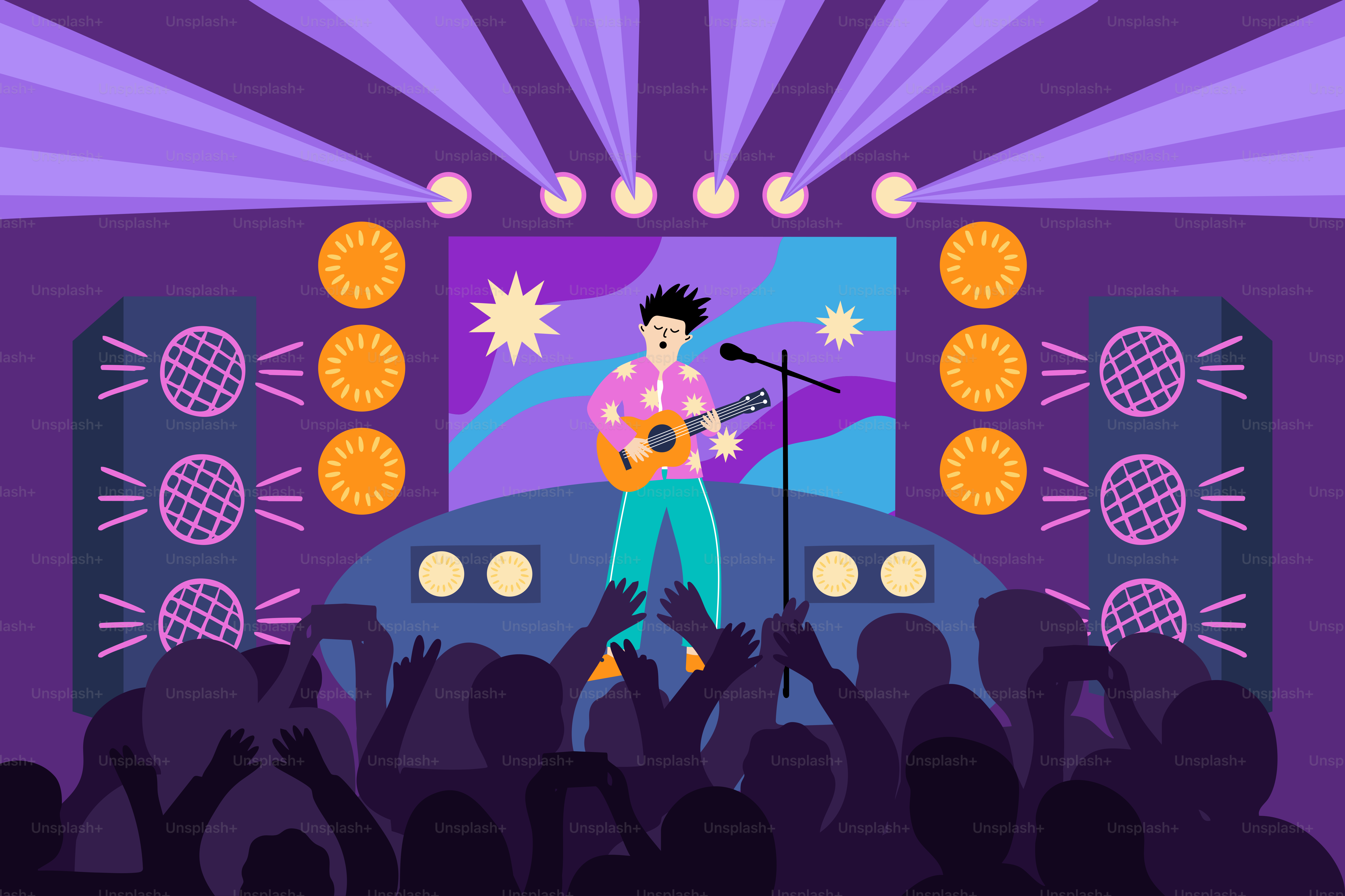 A musician performs on stage for a crowd.