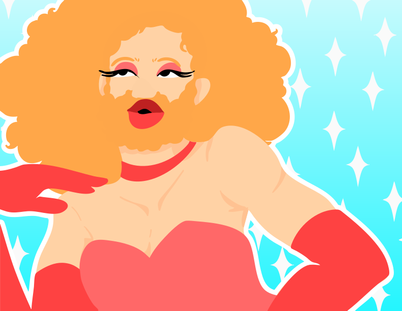 A drag queen poses in a stunning dress.