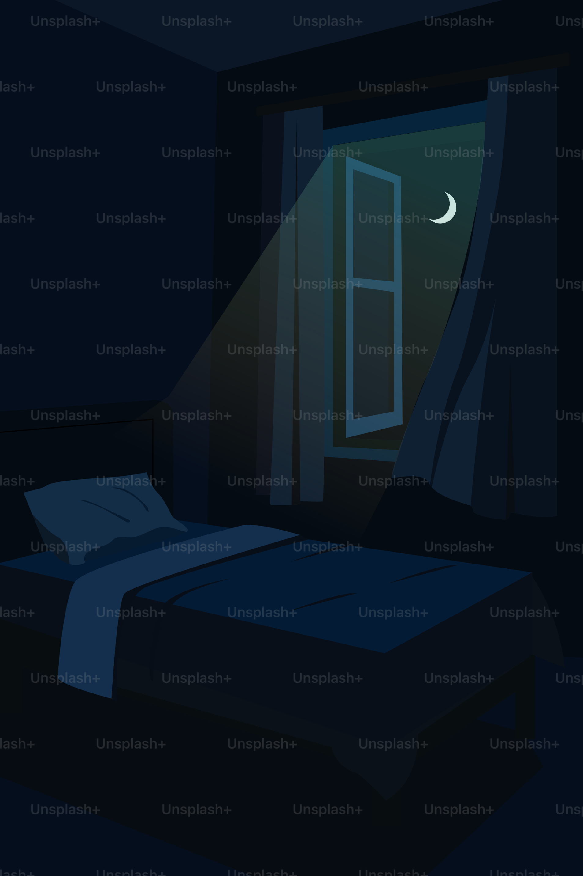 Une chambre au clair de lune la nuit.