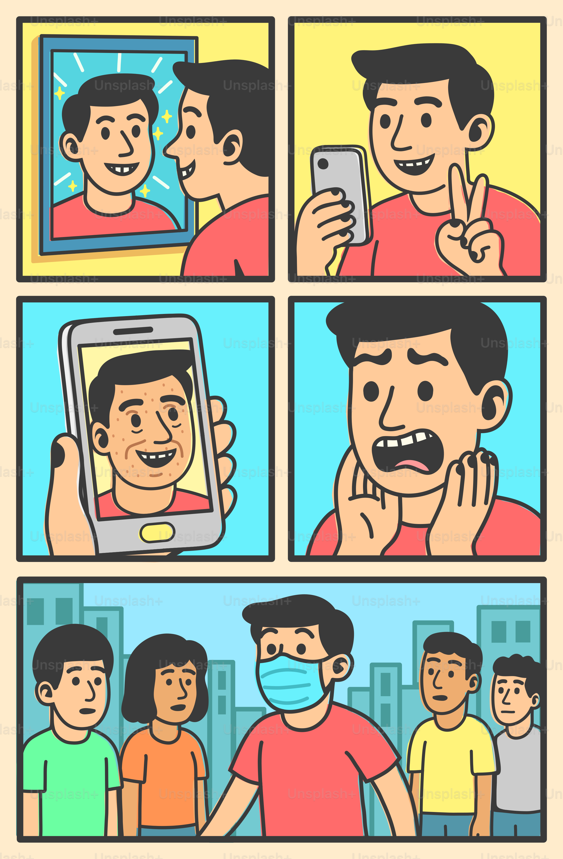 The man is shocked by the phone's camera.