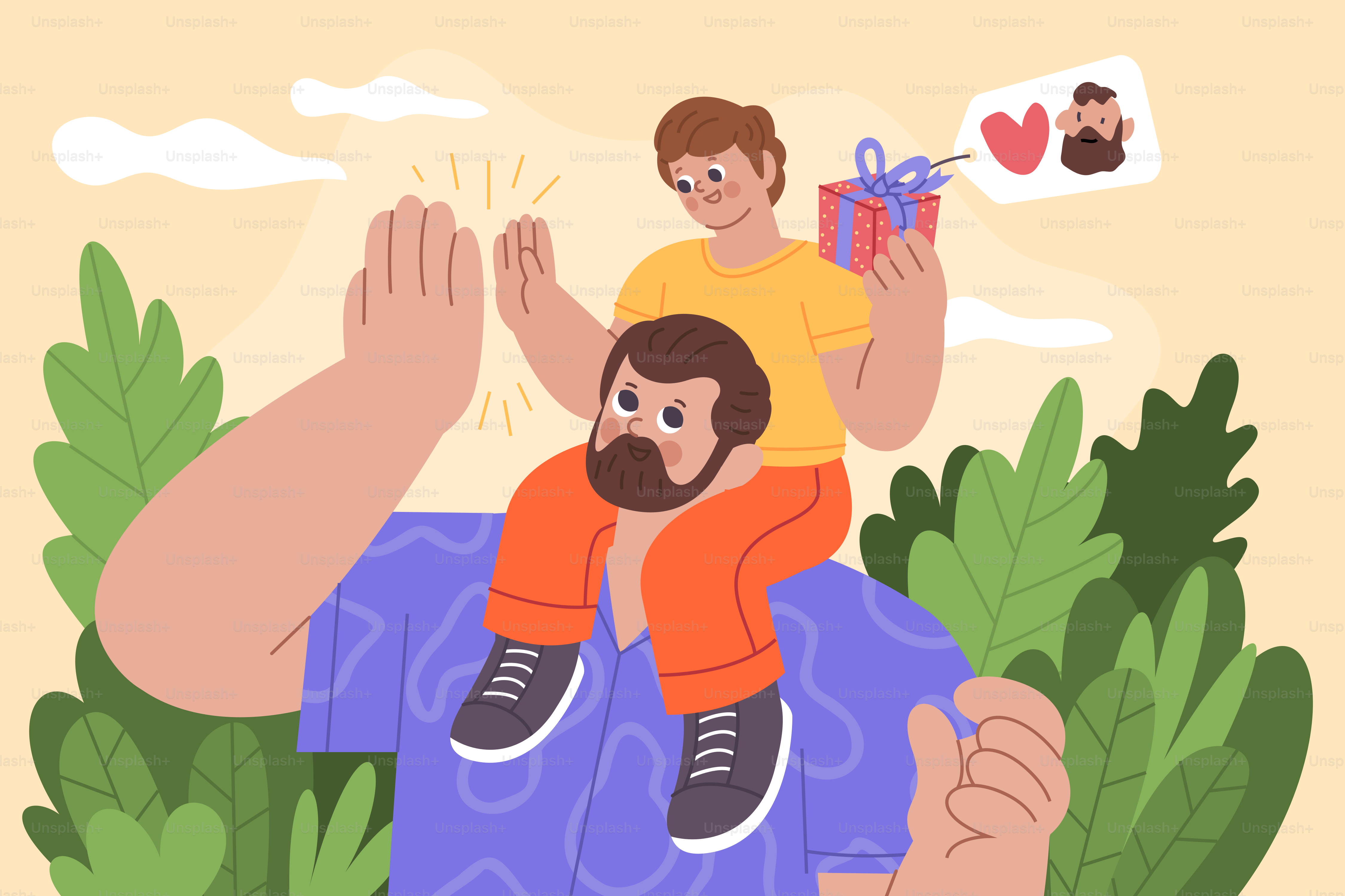 A father gives his son a gift.