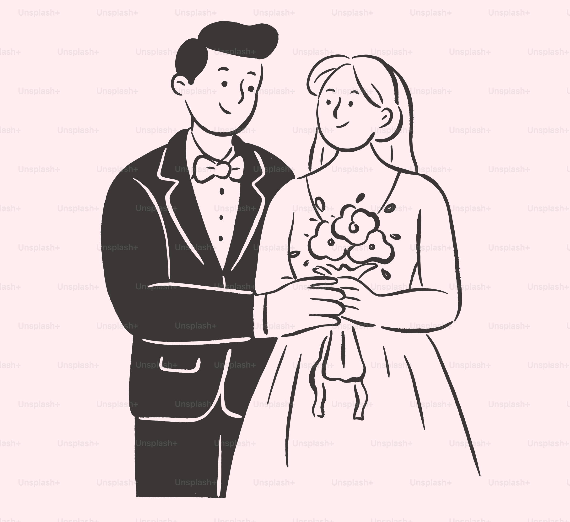 Uno sposo e una sposa stanno festeggiando il loro matrimonio.