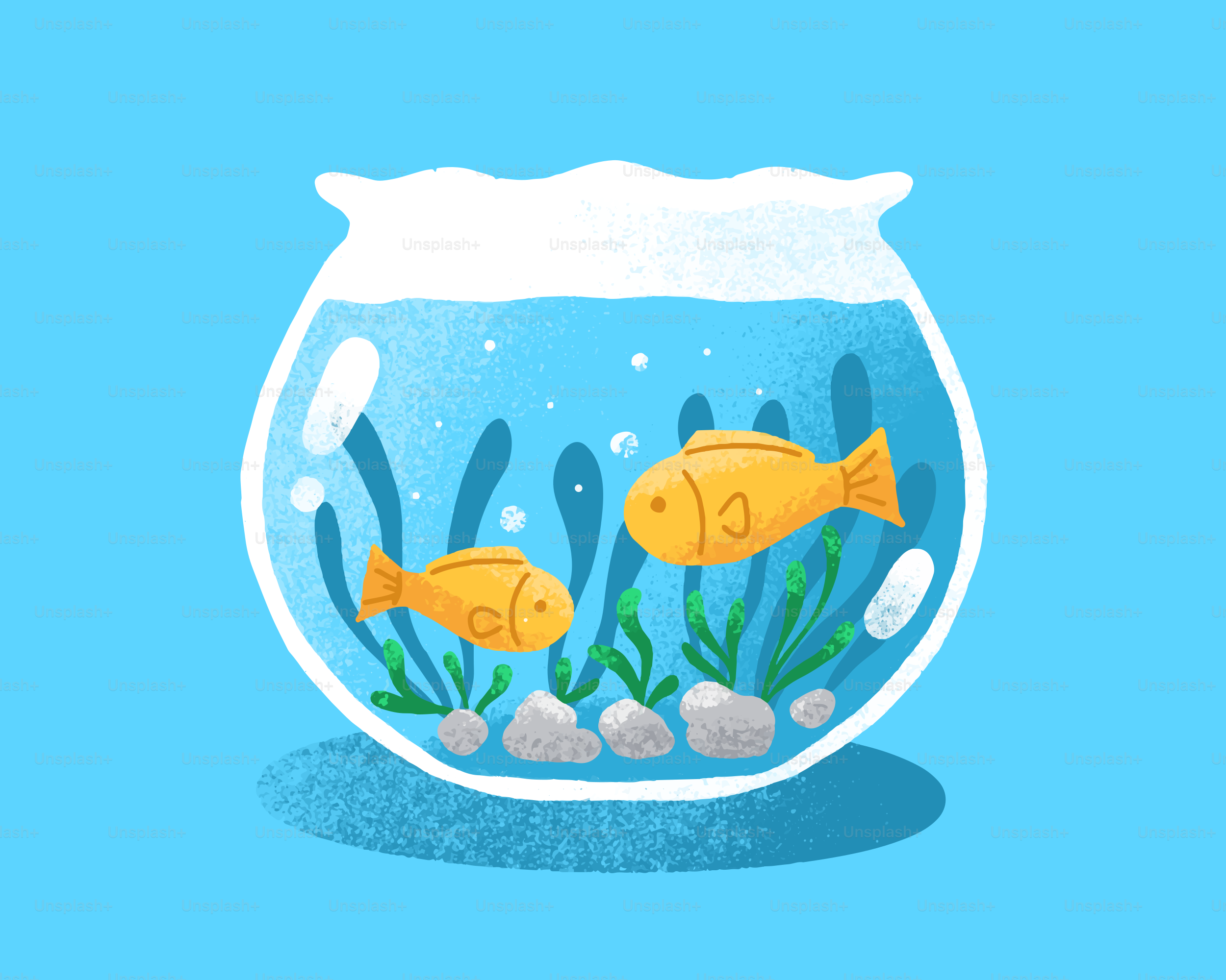 Two goldfish swim peacefully in their bowl.