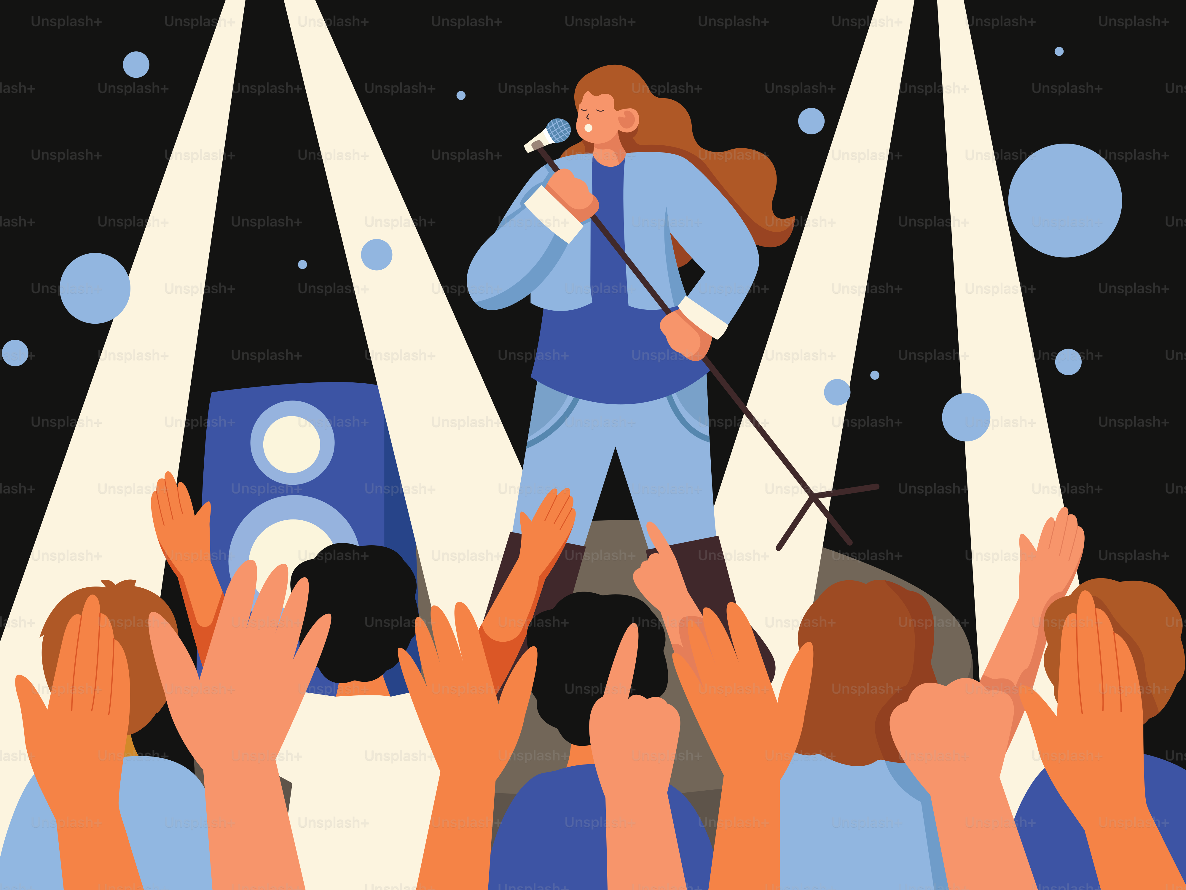 A singer performs on stage for a cheering crowd.