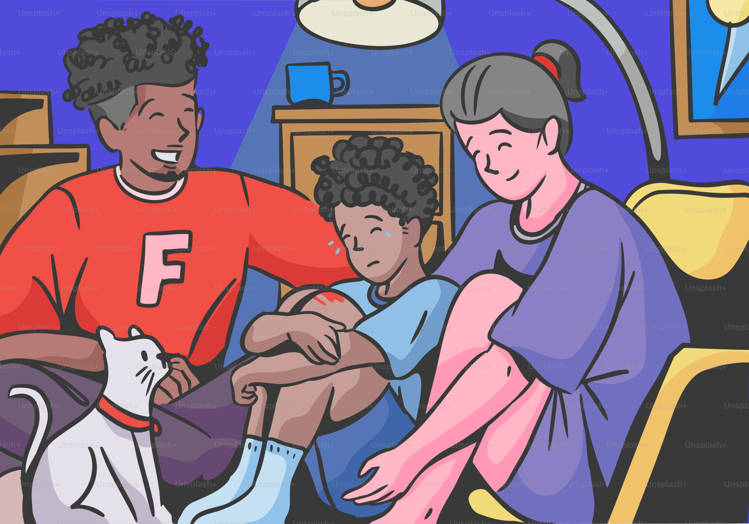 Una famiglia conforta il figlio malato. vettoriale – Immagine di Famiglia  su Unsplash, image size:3000x2097