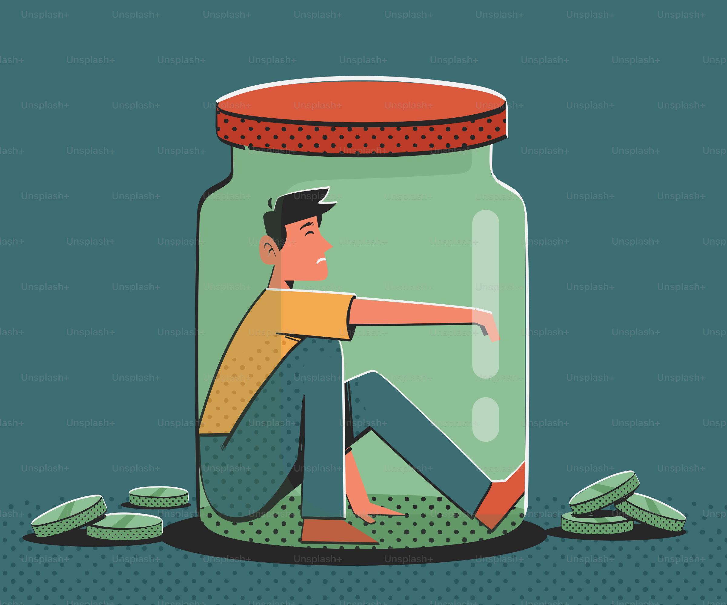 Man feels trapped inside a bottle of pills.