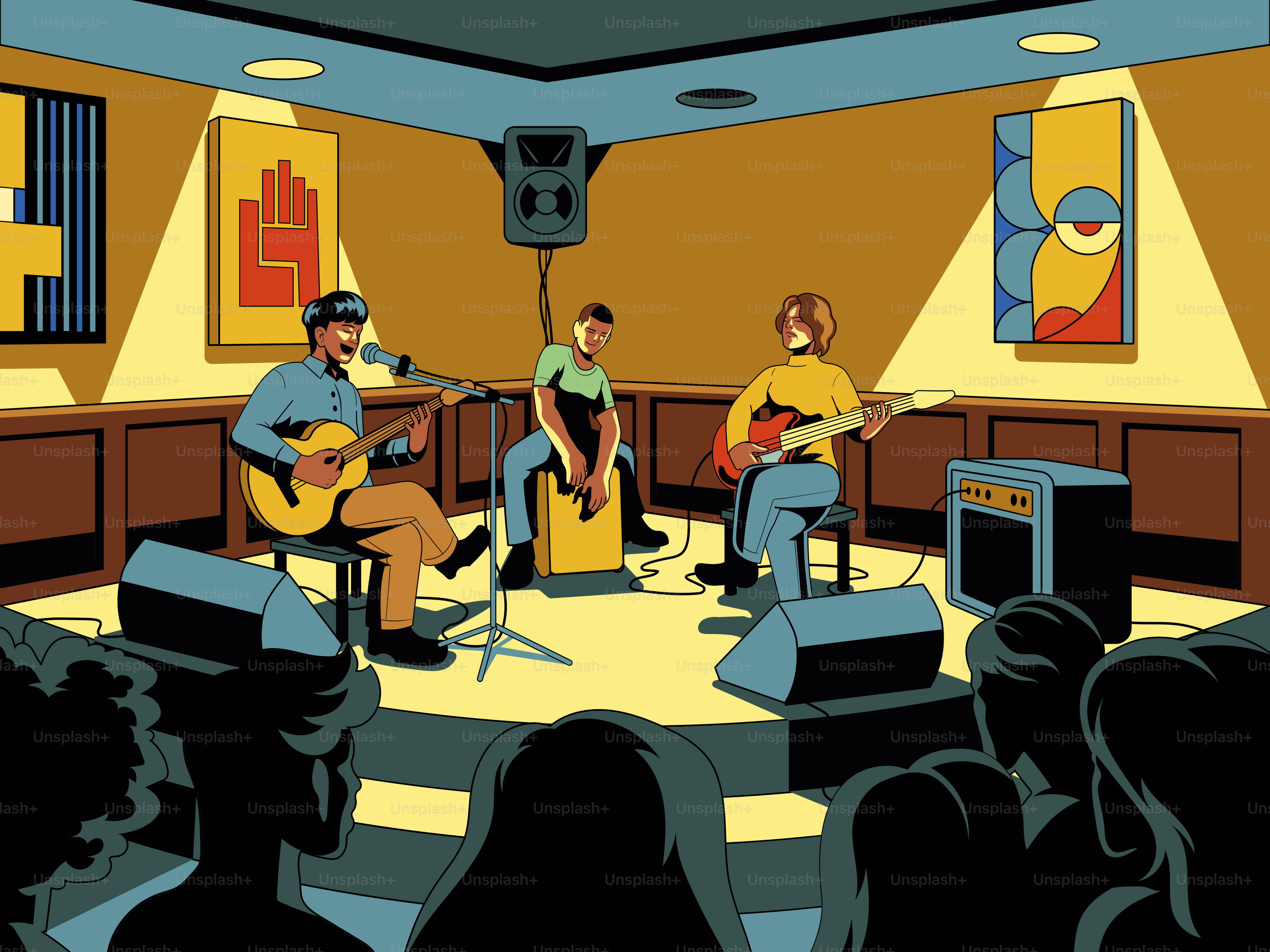 Un groupe joue de la musique live dans une petite salle