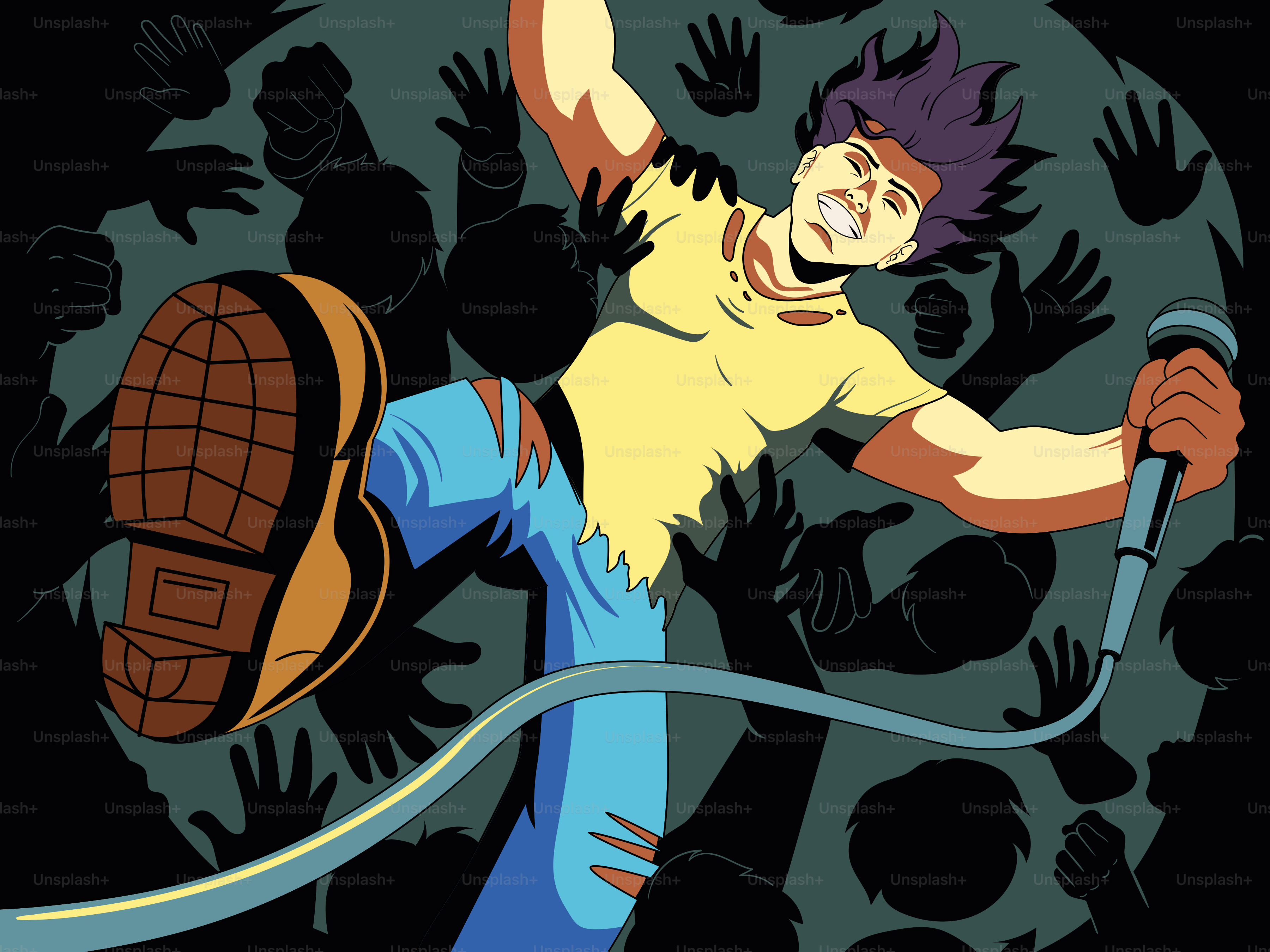 Ein Sänger wird in die Menge gezogen.