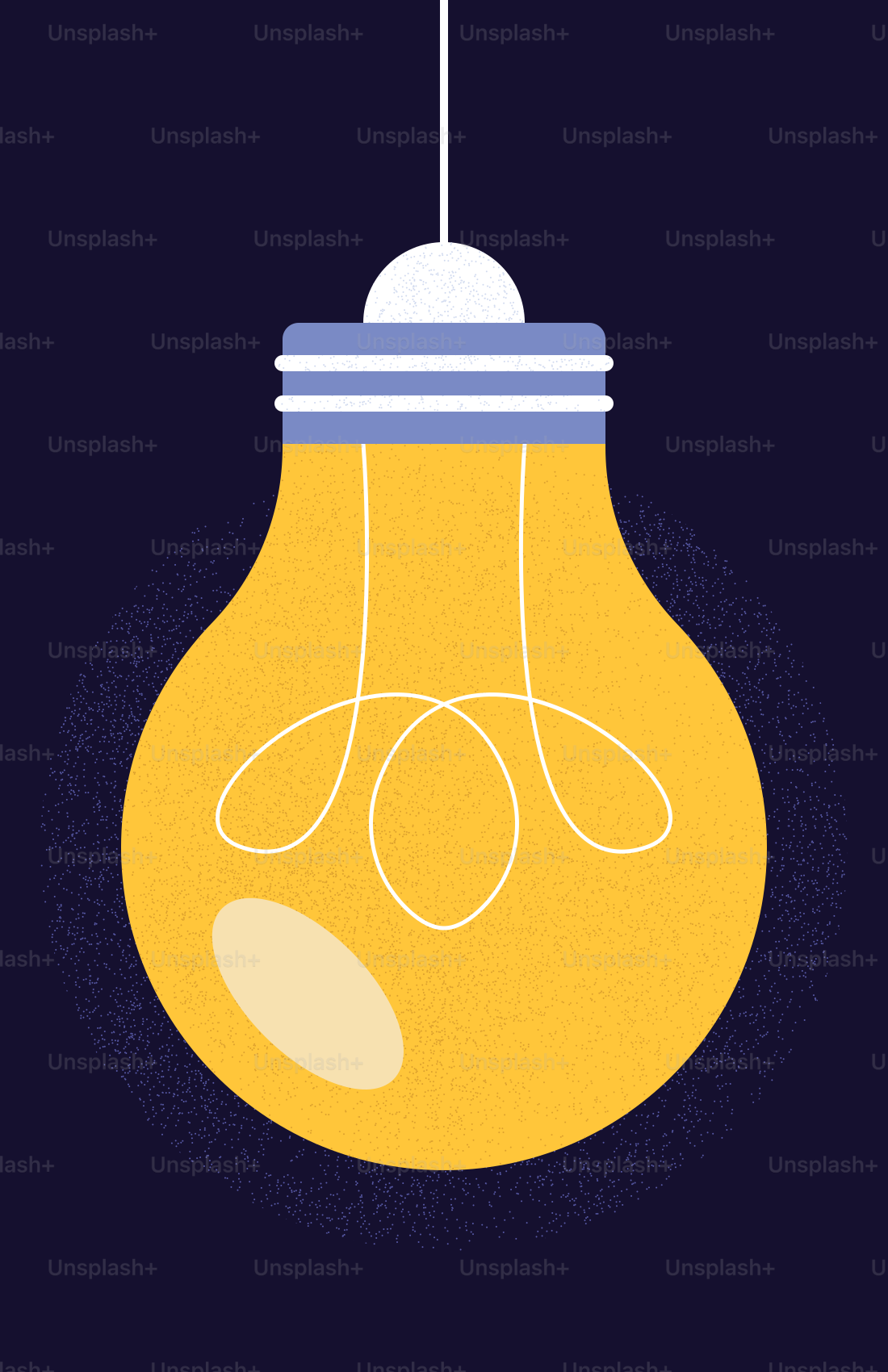 A lit lightbulb hangs in darkness.