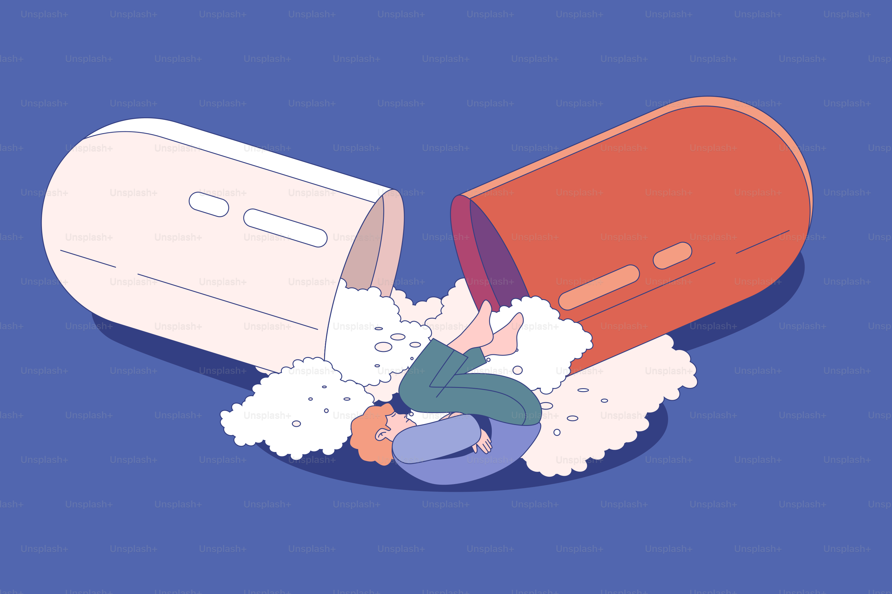 La persona è immersa in una pillola rotta.