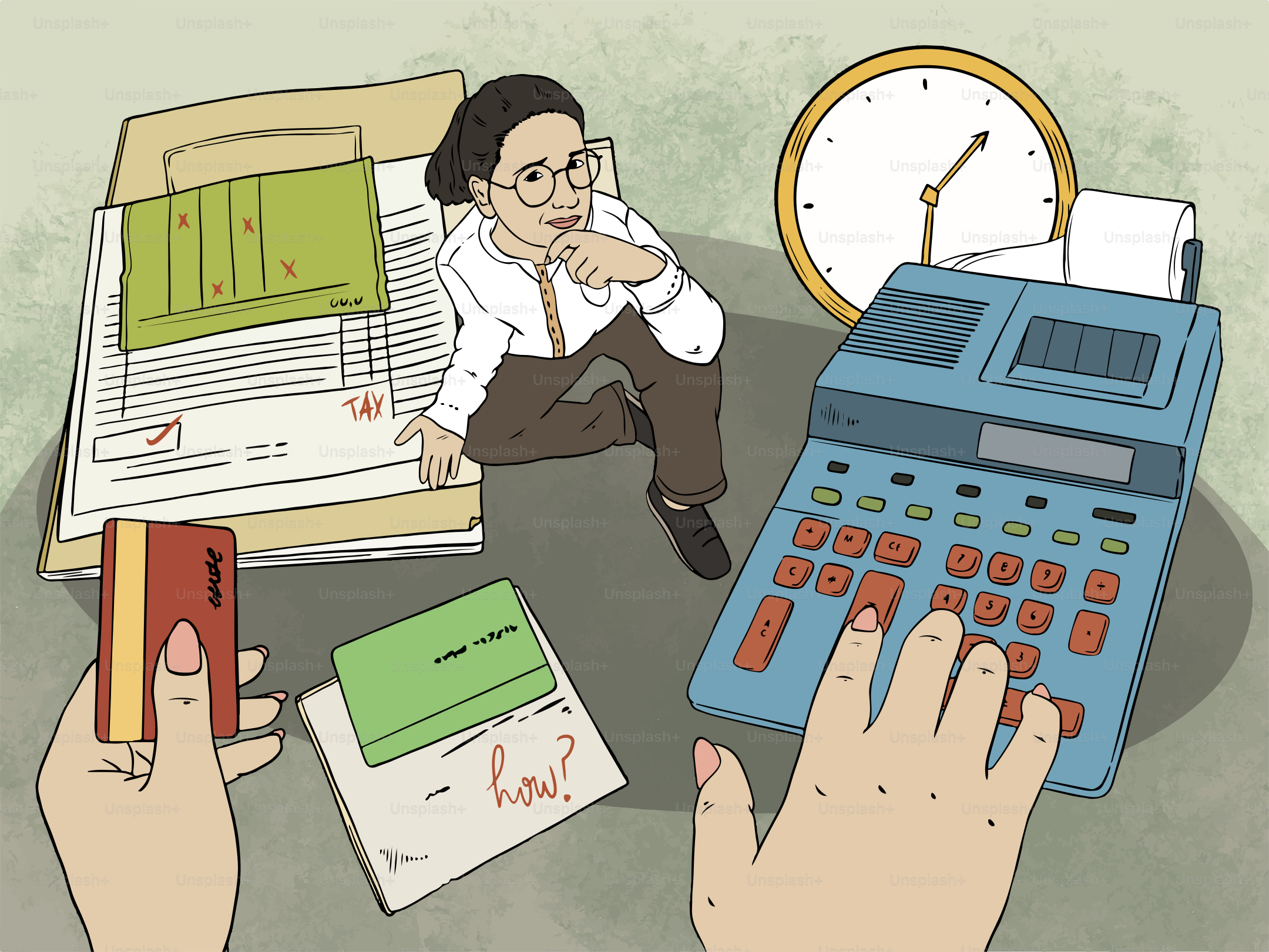 Ängstliche Person, die Finanzen und Rechnungen regelt.