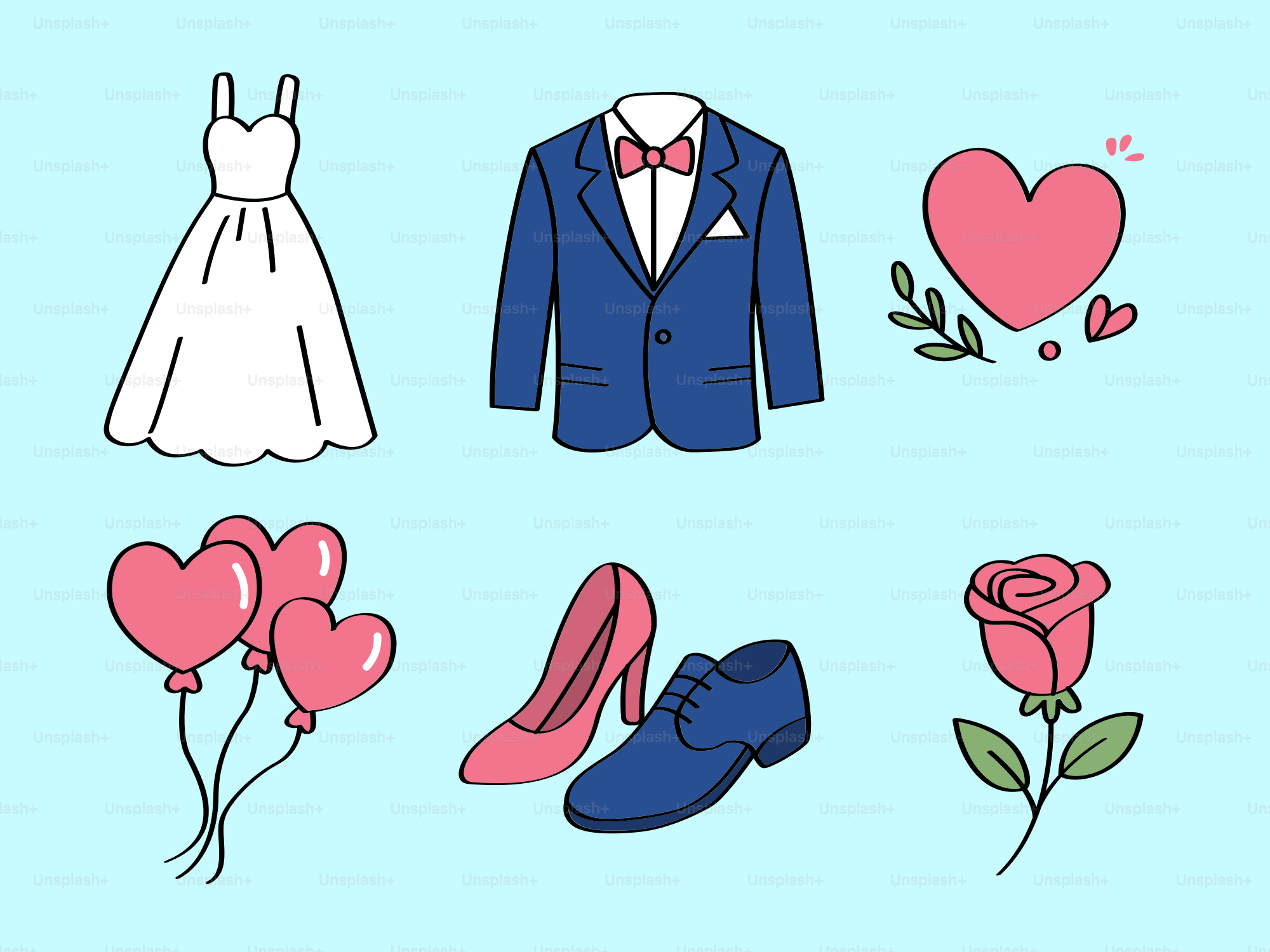 Abiti da matrimonio, decorazioni ed elementi.
