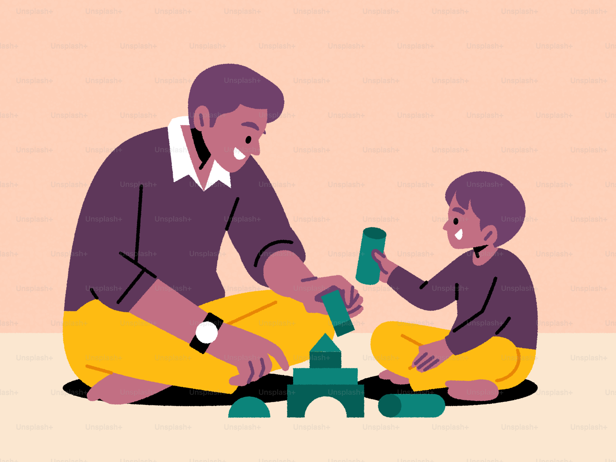 A father and son play together with blocks.