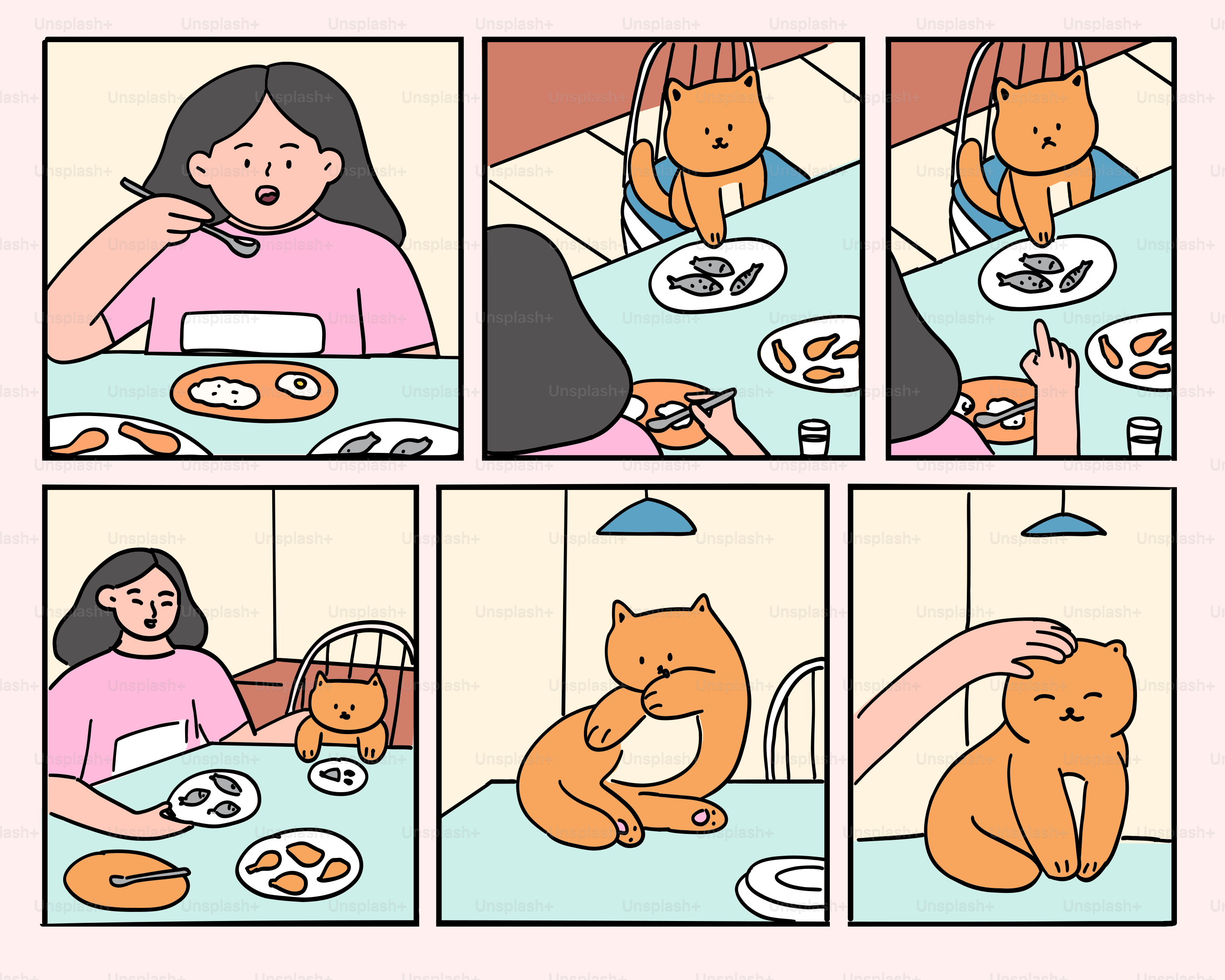 Un gatto implora cibo e riceve in cambio affetto.
