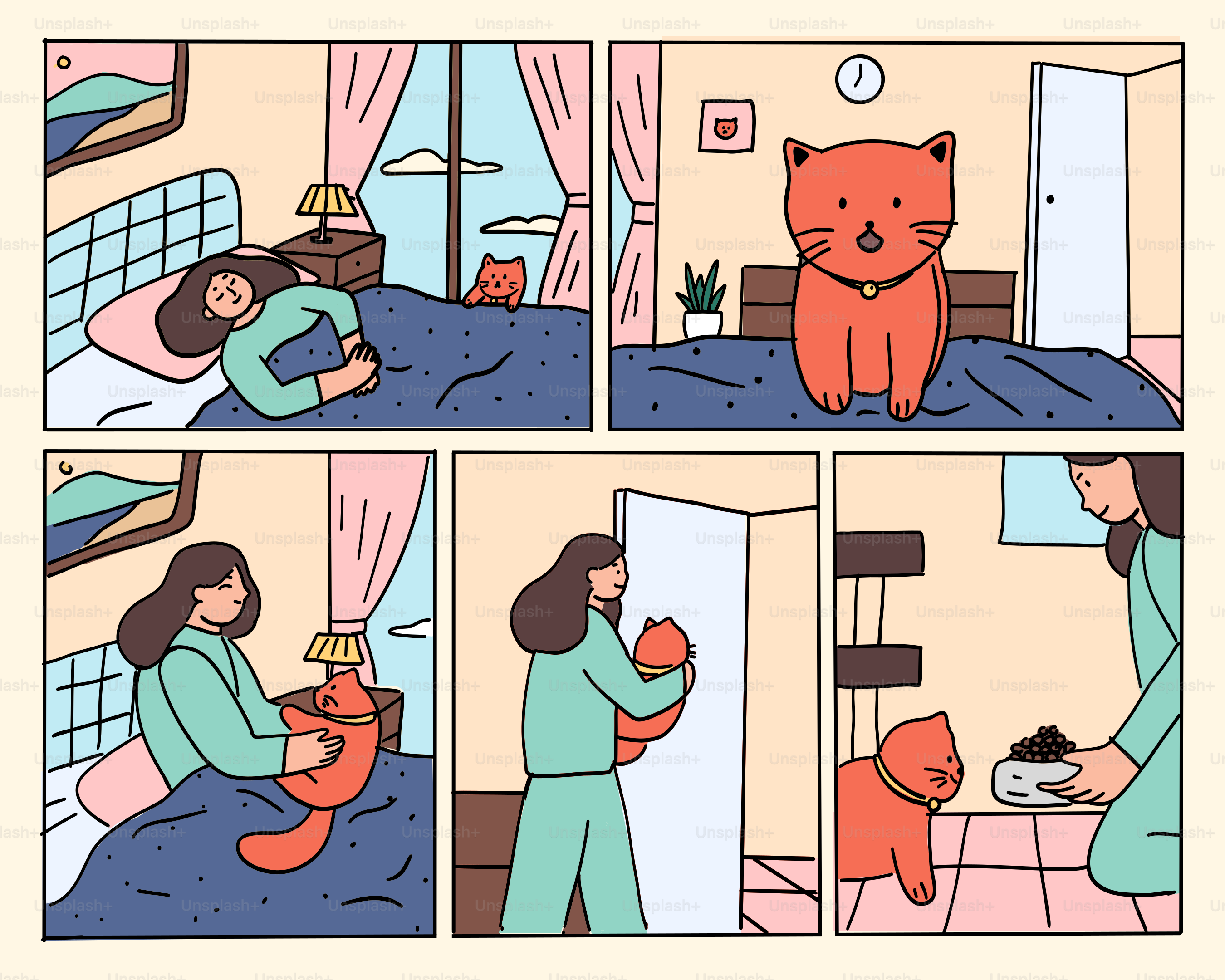 A woman wakes up and plays with her cat.
