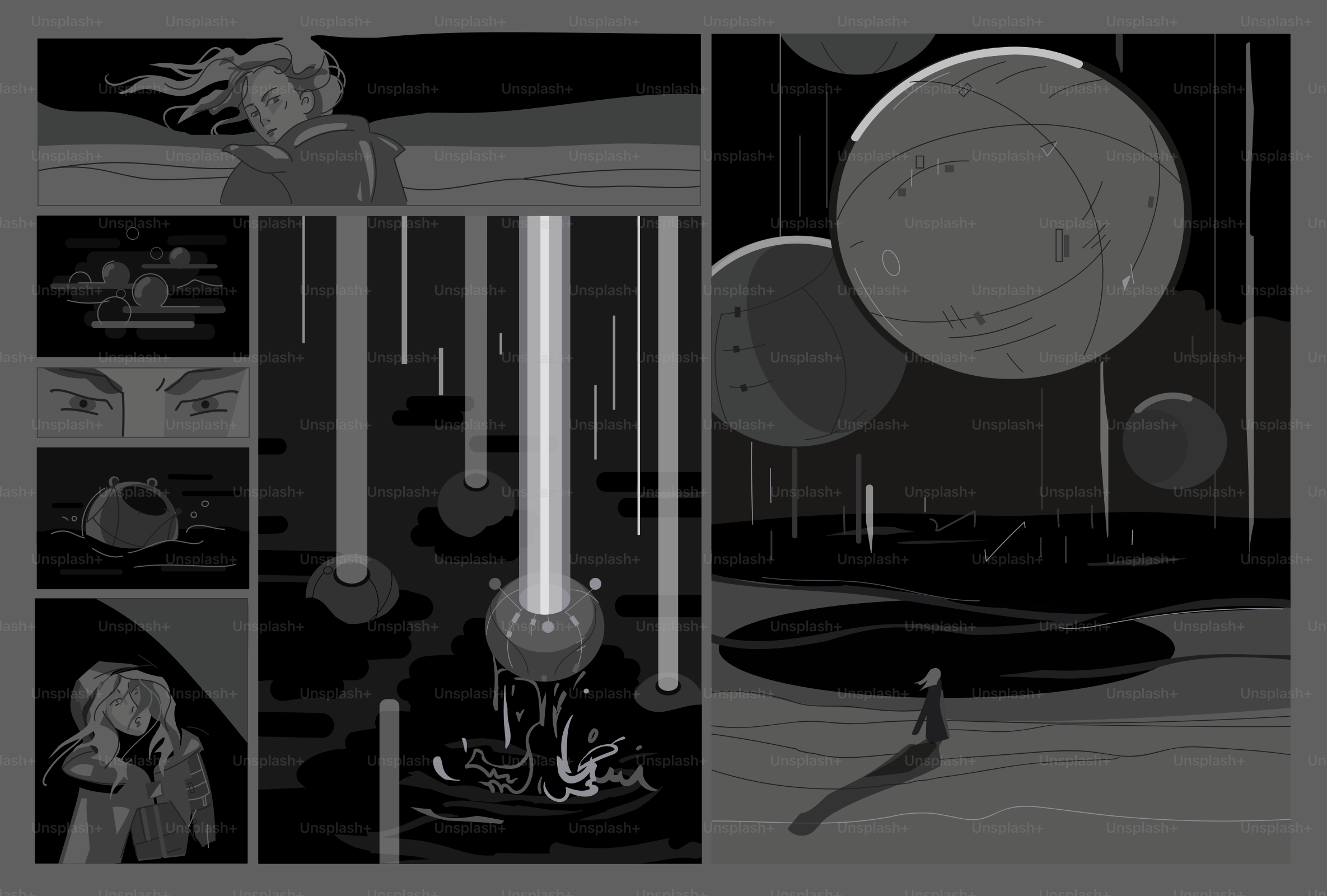 A figure stands in a mysterious, dark world.