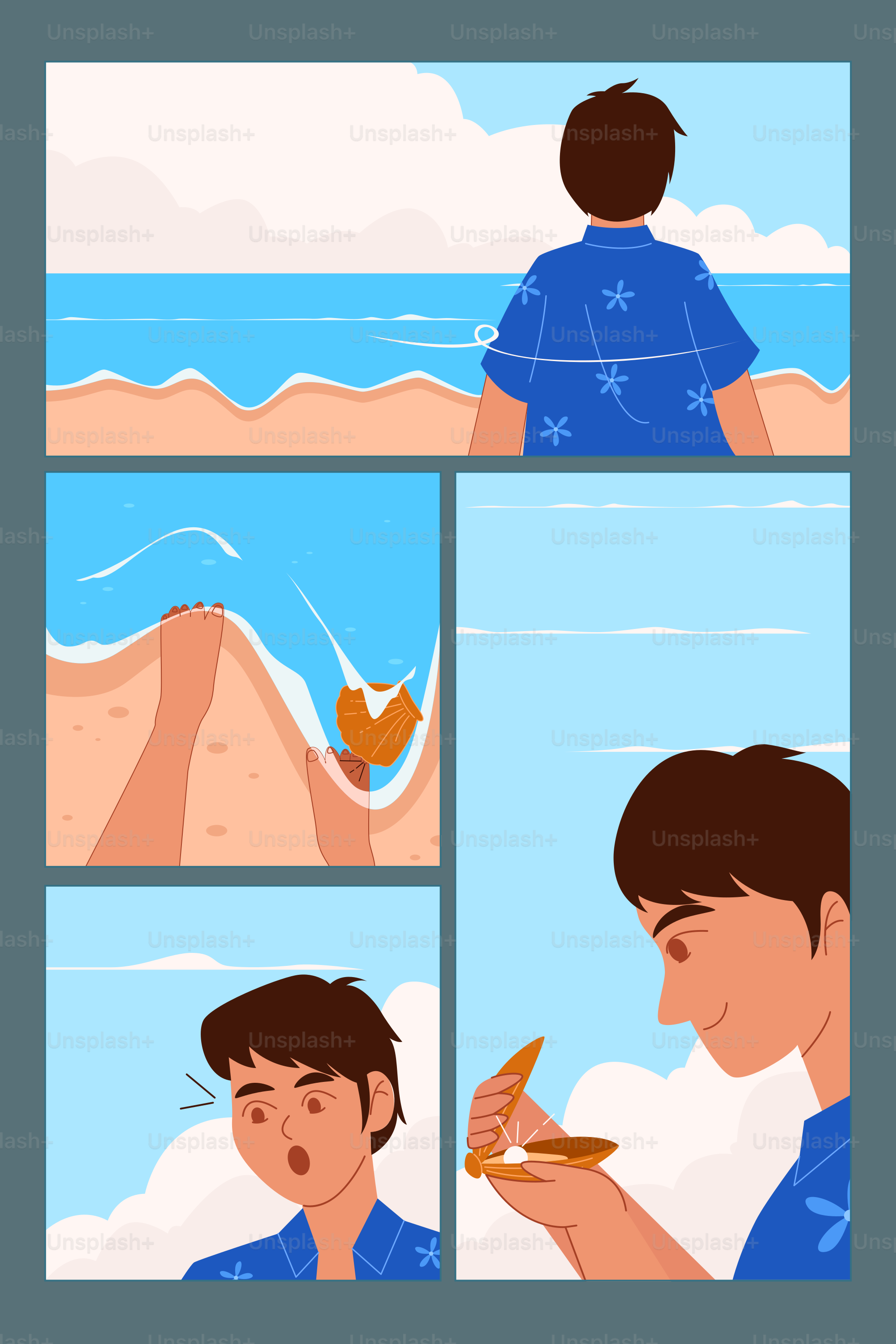 A man finds a pearl on the beach.