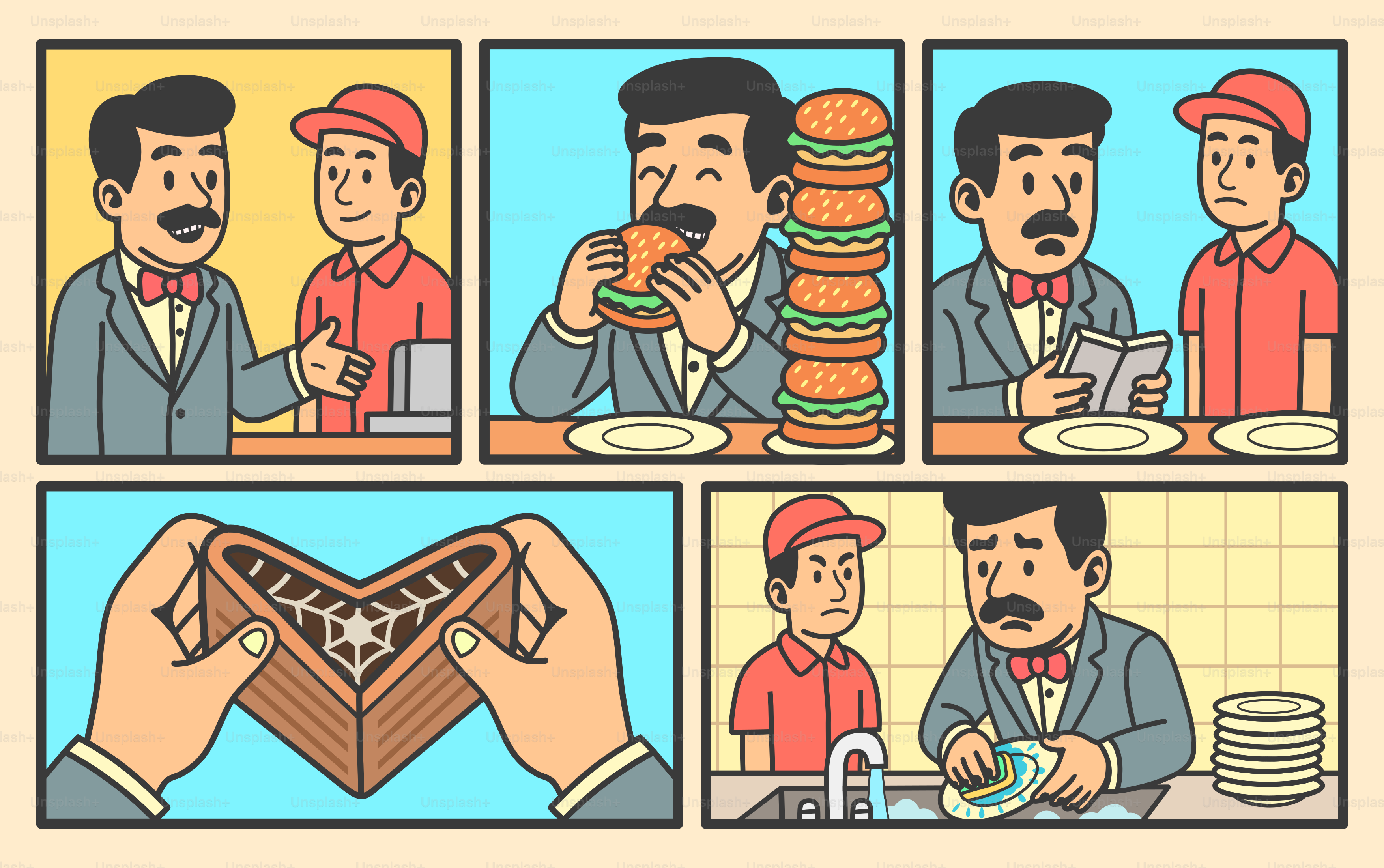 Homem está falido depois de comer muitos hambúrgueres.