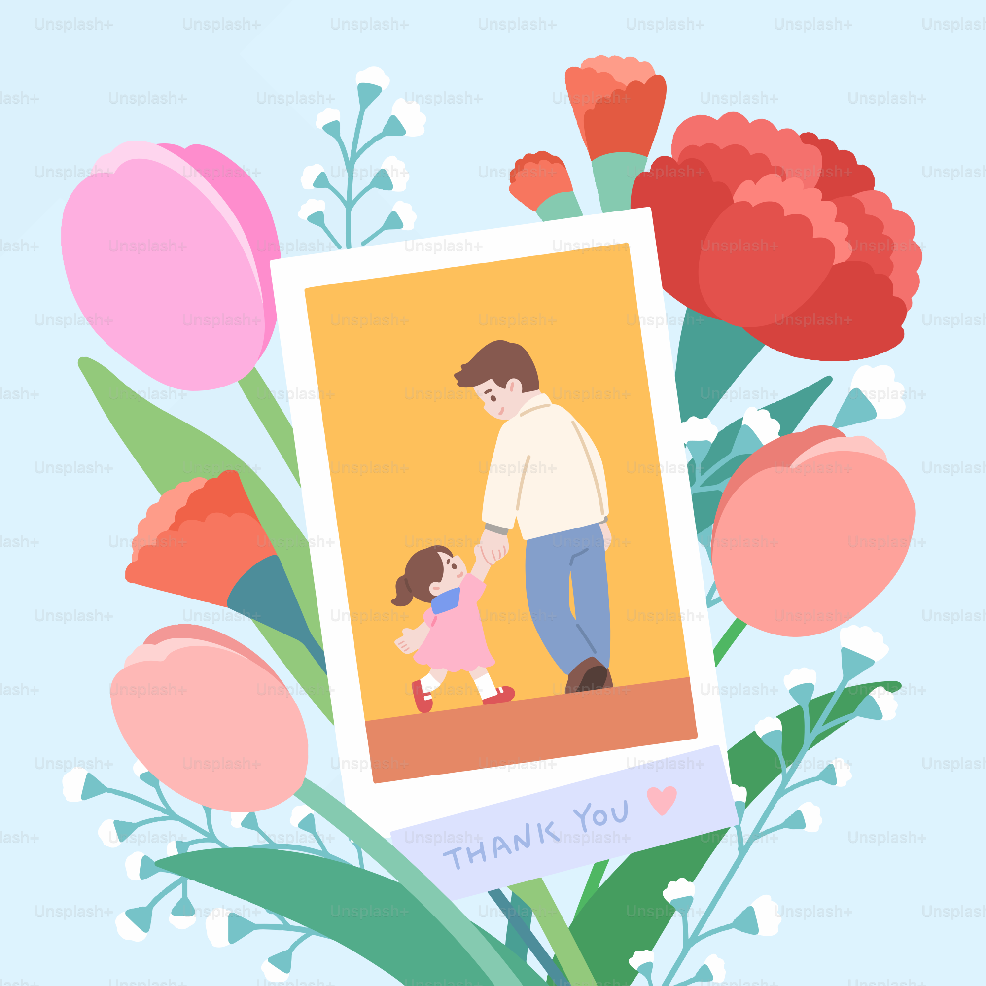Father and daughter in a photo with flowers.